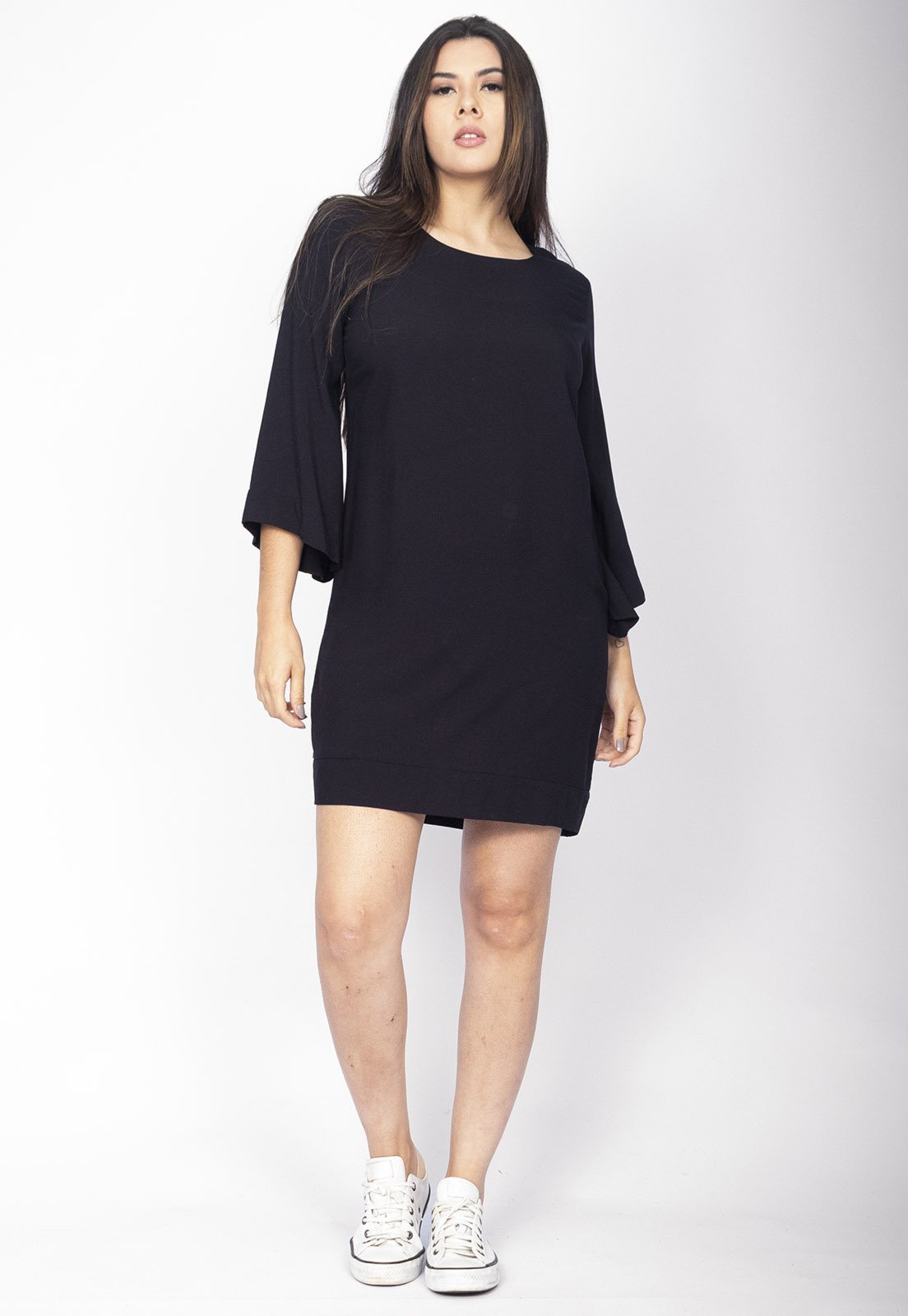 Vestido Curto Amazonia Vital Viscose Manga Ampla Balli Preto