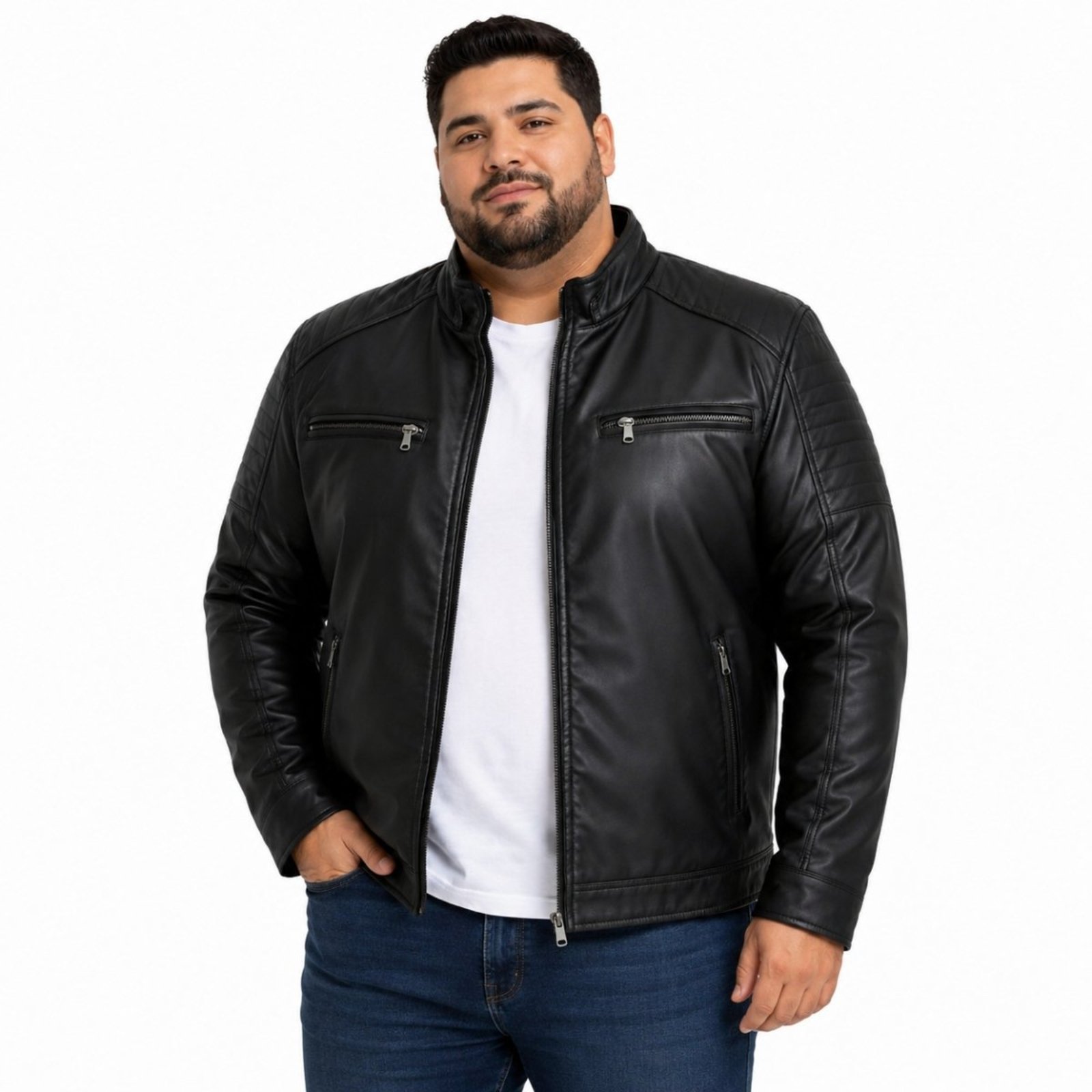Jaqueta Masculina Couro PU Plus Size G1 Inverno Tendencia Preto
