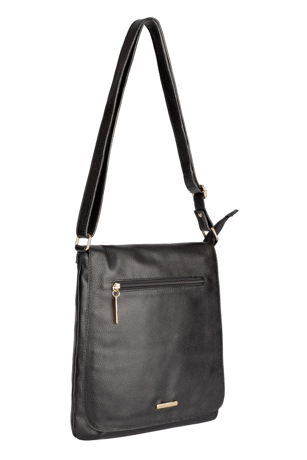 Bolsa transversal grande de couro liso Karina - Preto
