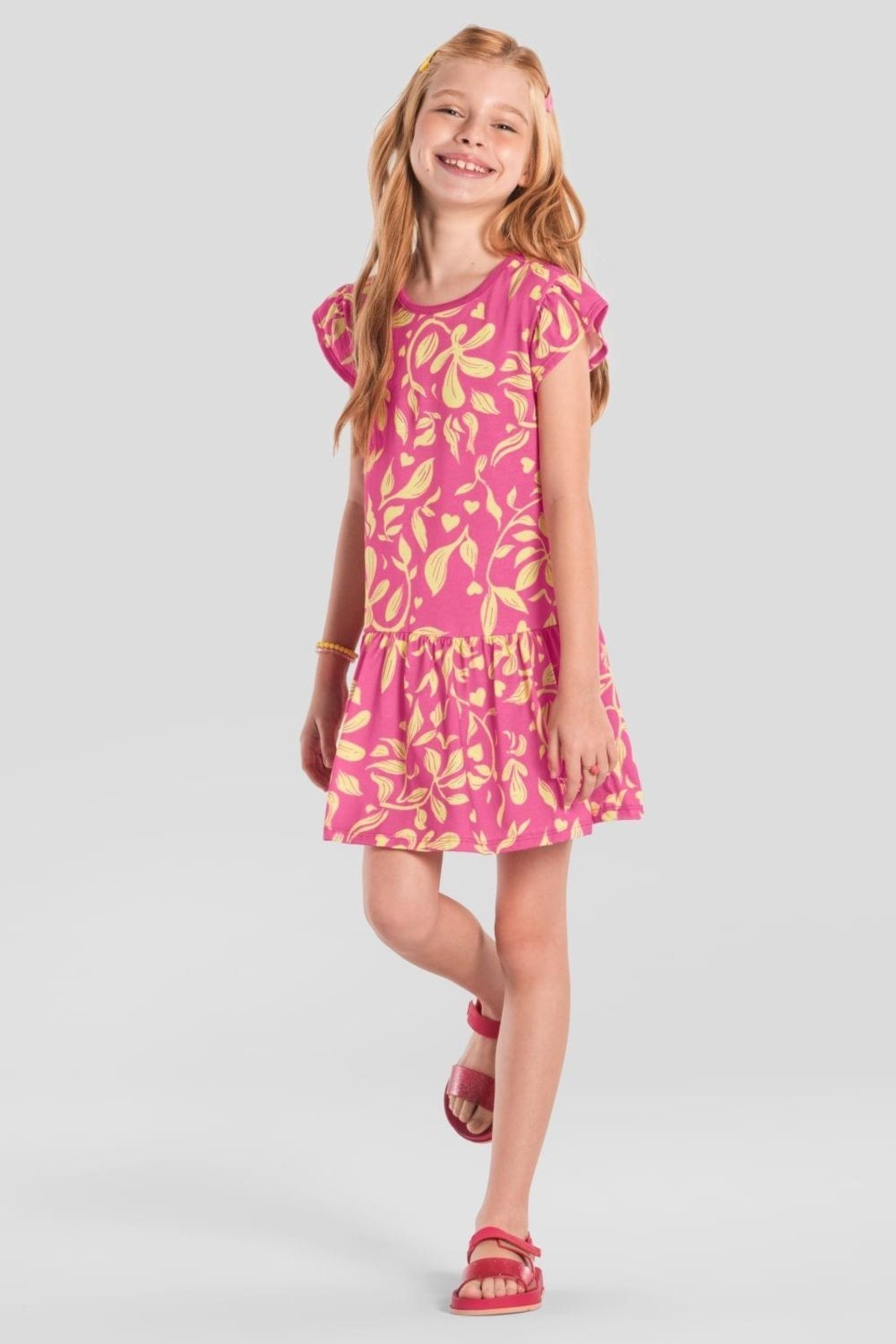 Vista 2 Infantil - Vestido menina de flores Brandili vermelho Brandili vermelho