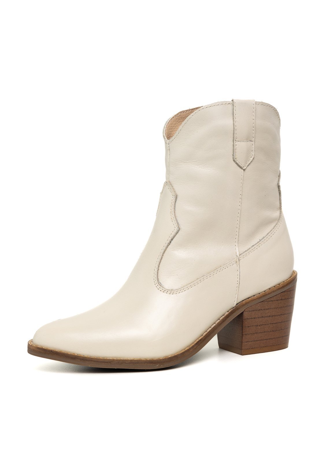 Bota Texana Western Bico Fino Cano Curto Country Couro Off White Kuento Shoes
