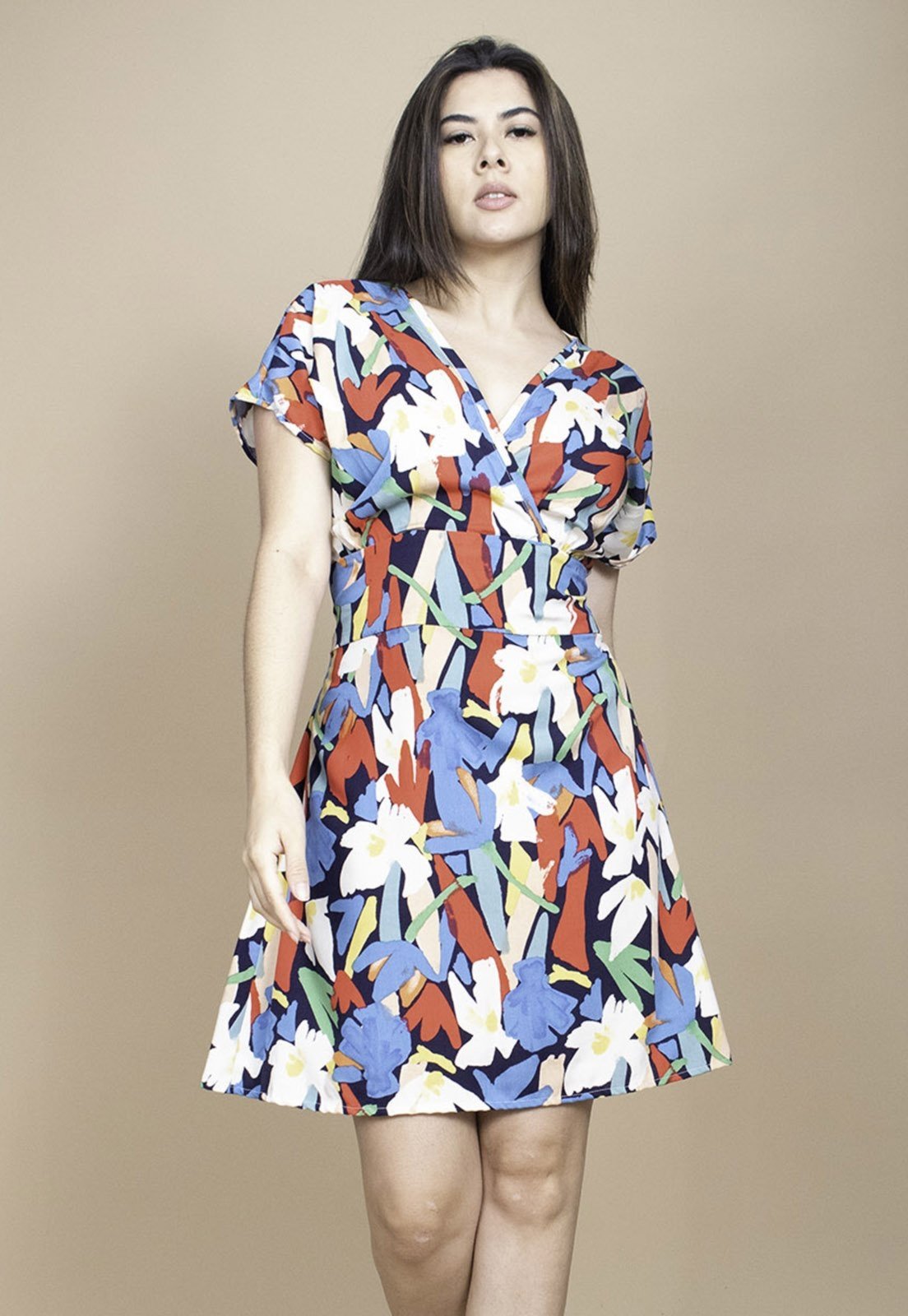 Vestido Cabanafree Curto Viscose Elastex nas Costas Estampa Floresce