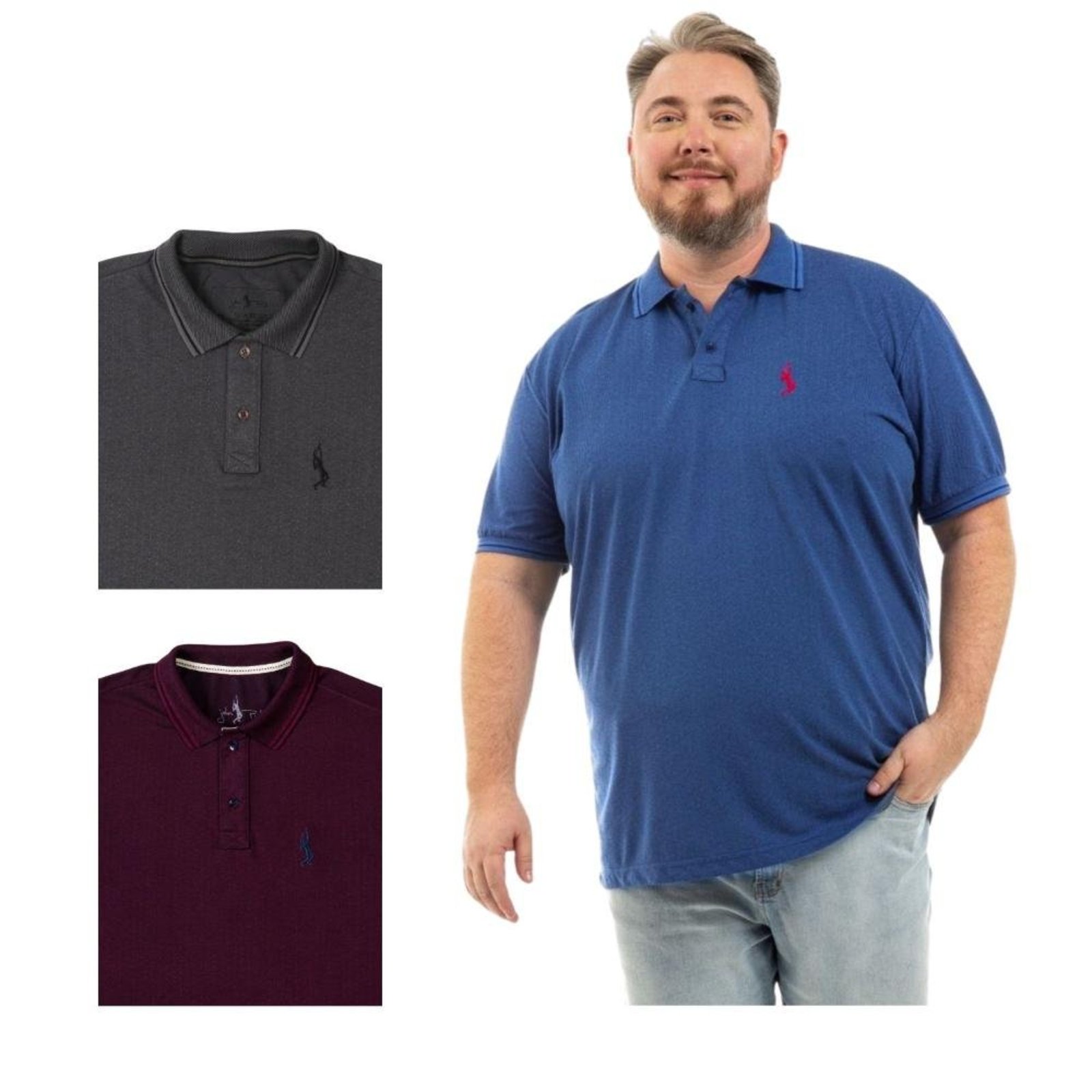 Kit 3 Camisa Polo Masculina Plus Size Piquet Algodão Leve