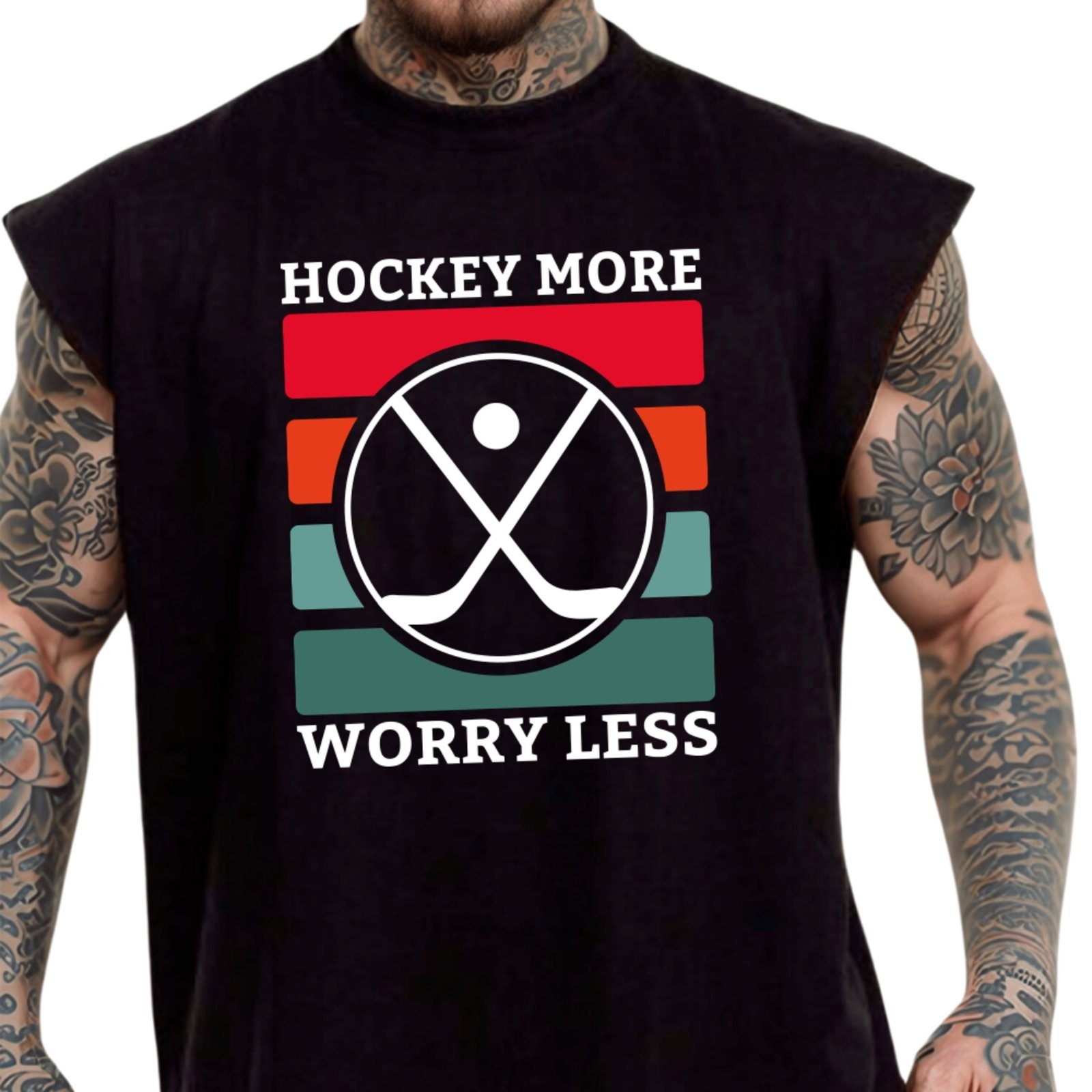 Camiseta Regata Machão Ousy Hockey More Worry Less Oversized Masculina Preto