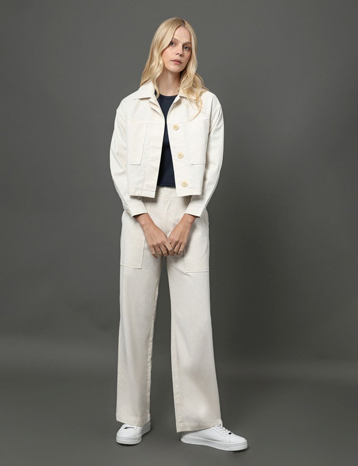 Calça Feminina Linho Texturizado Calvin Klein – Off White Calvin Klein Jeans