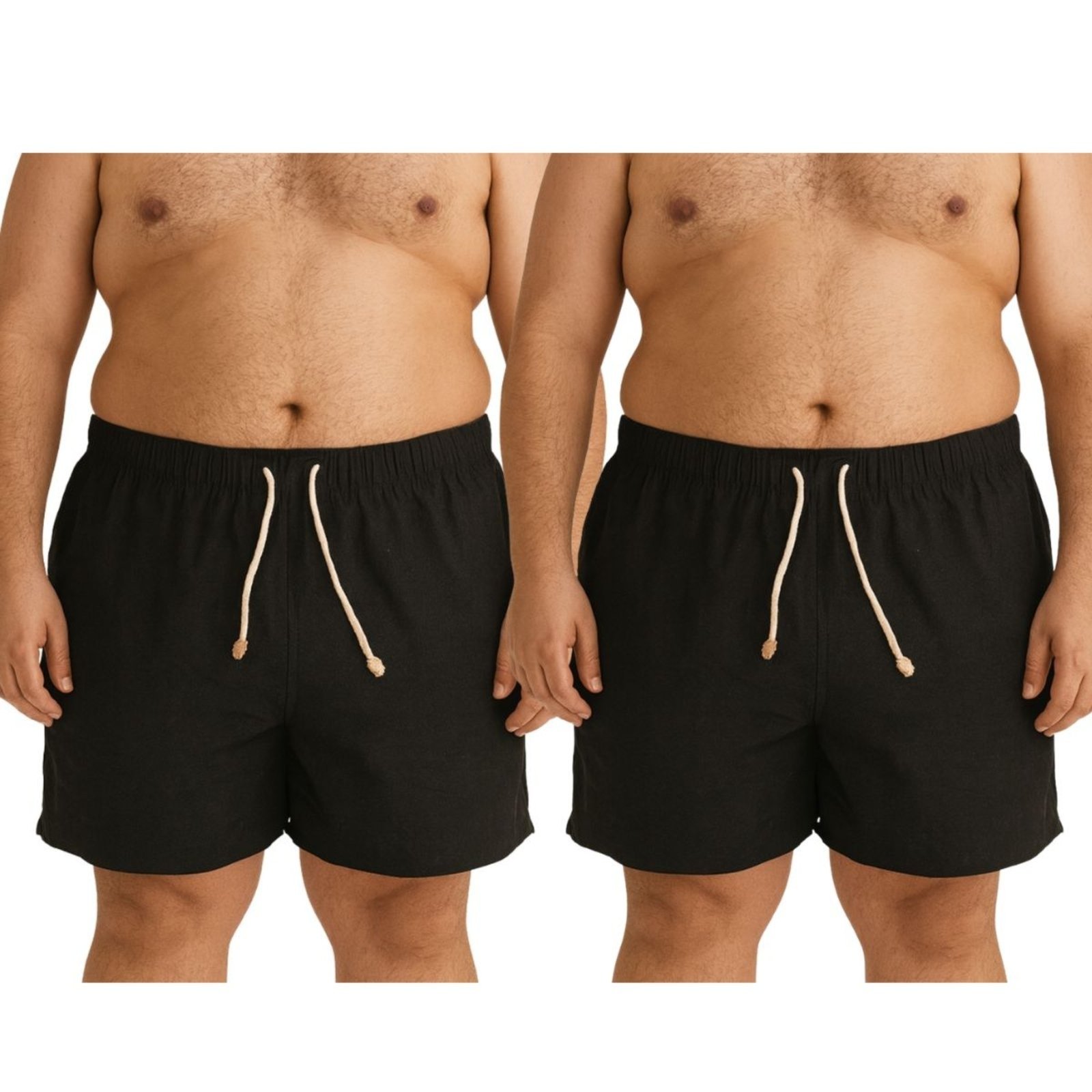 Vista 2 Kit 2 Shorts de Linho Premium Bermuda Masculina Moda Praia Luxo Relaxado branco Relaxado branco