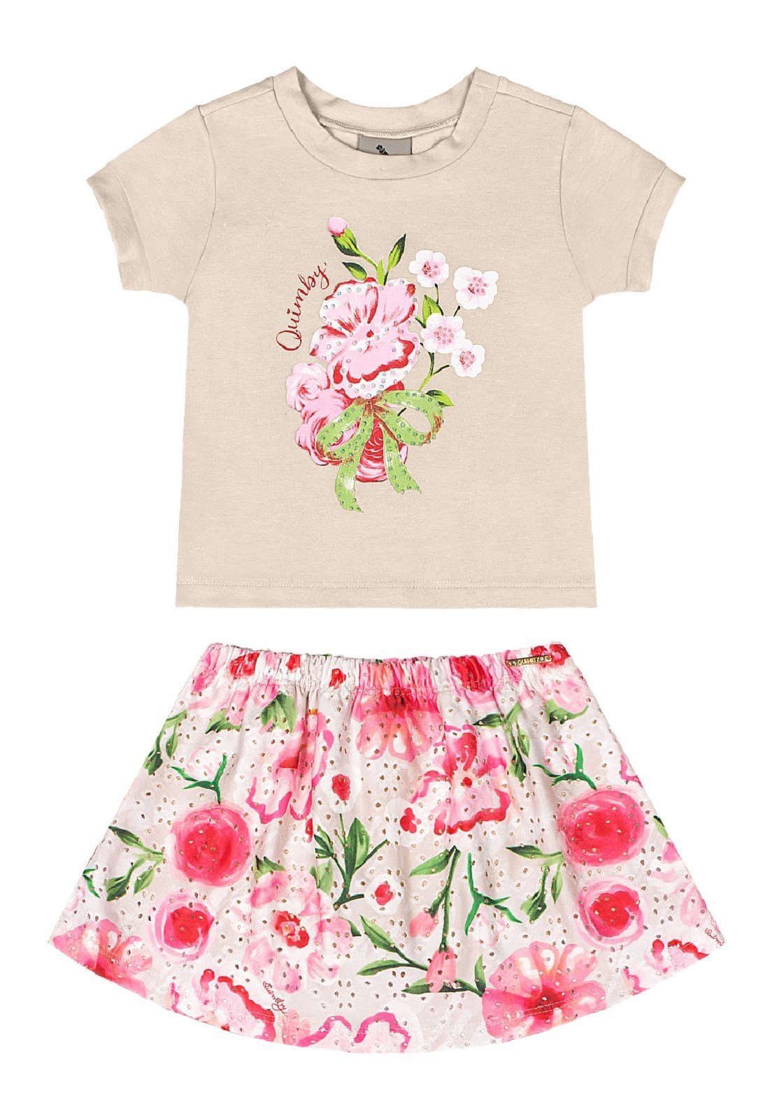 Infantil - Conjunto Blusa Saia-Short Estampado Quimby Bege