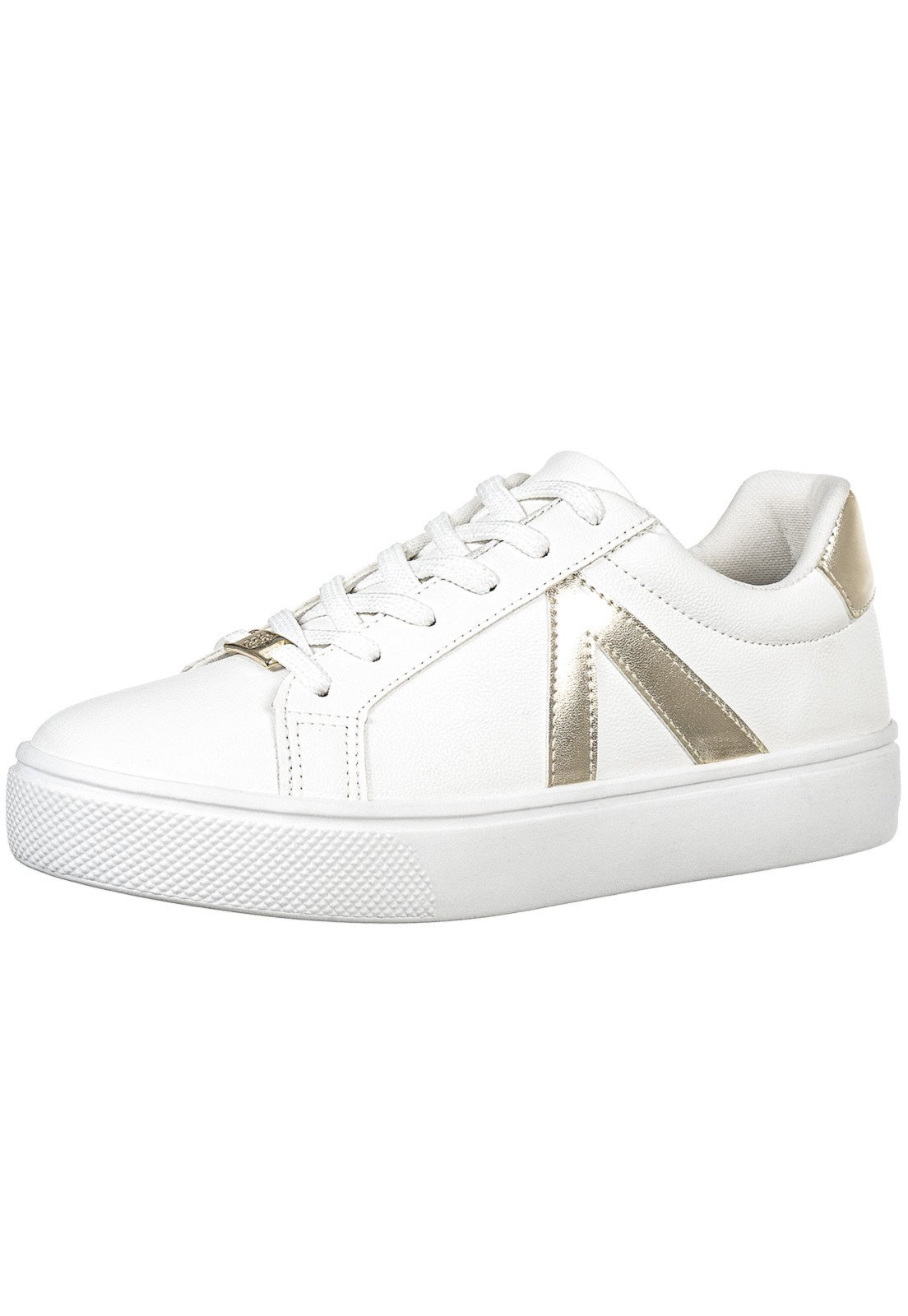 Tênis Feminino Branco Casual Clássico Detalhe Lateral Gigil Dourado