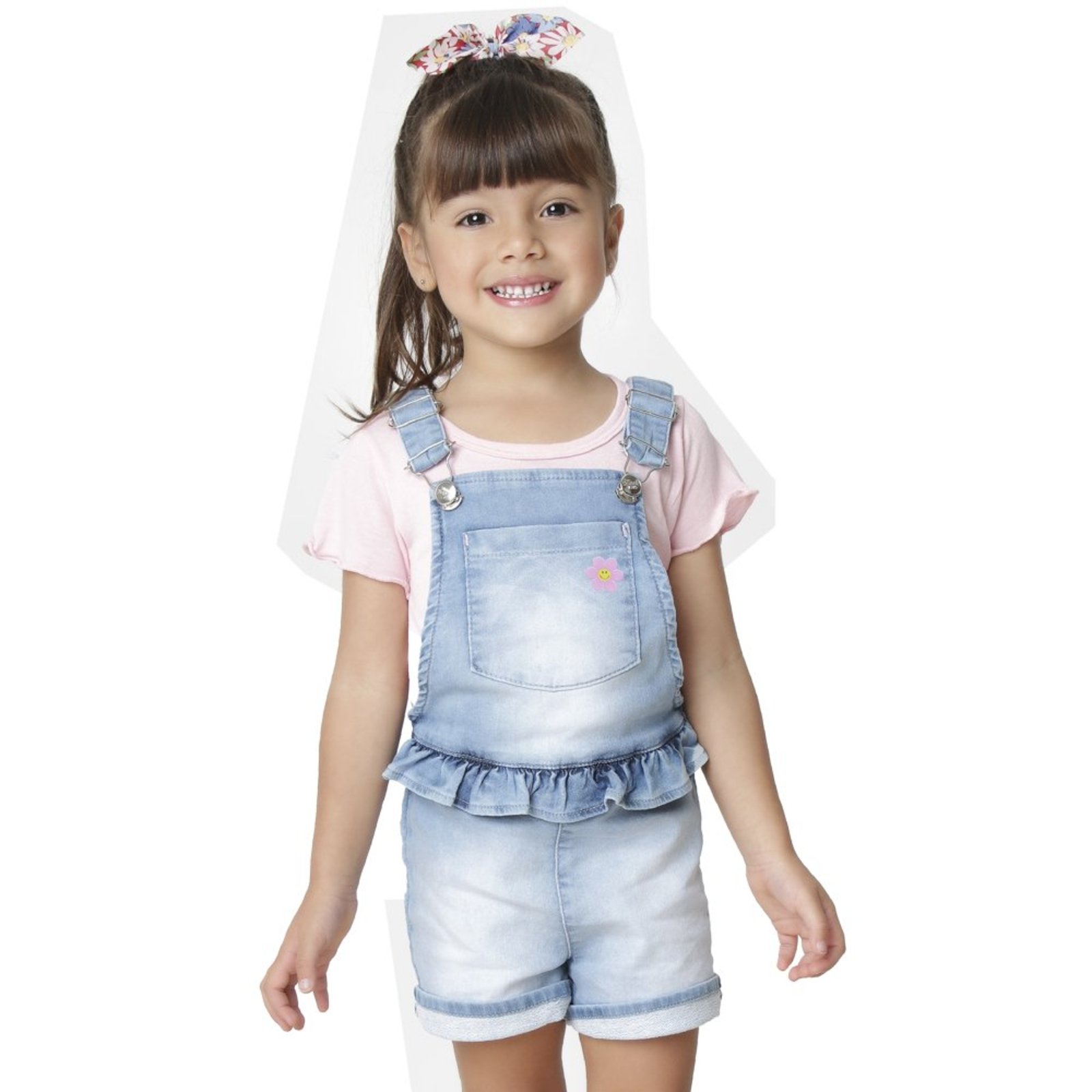 Infantil - Jardineira Look Jeans c/ Blusinha Jeans
