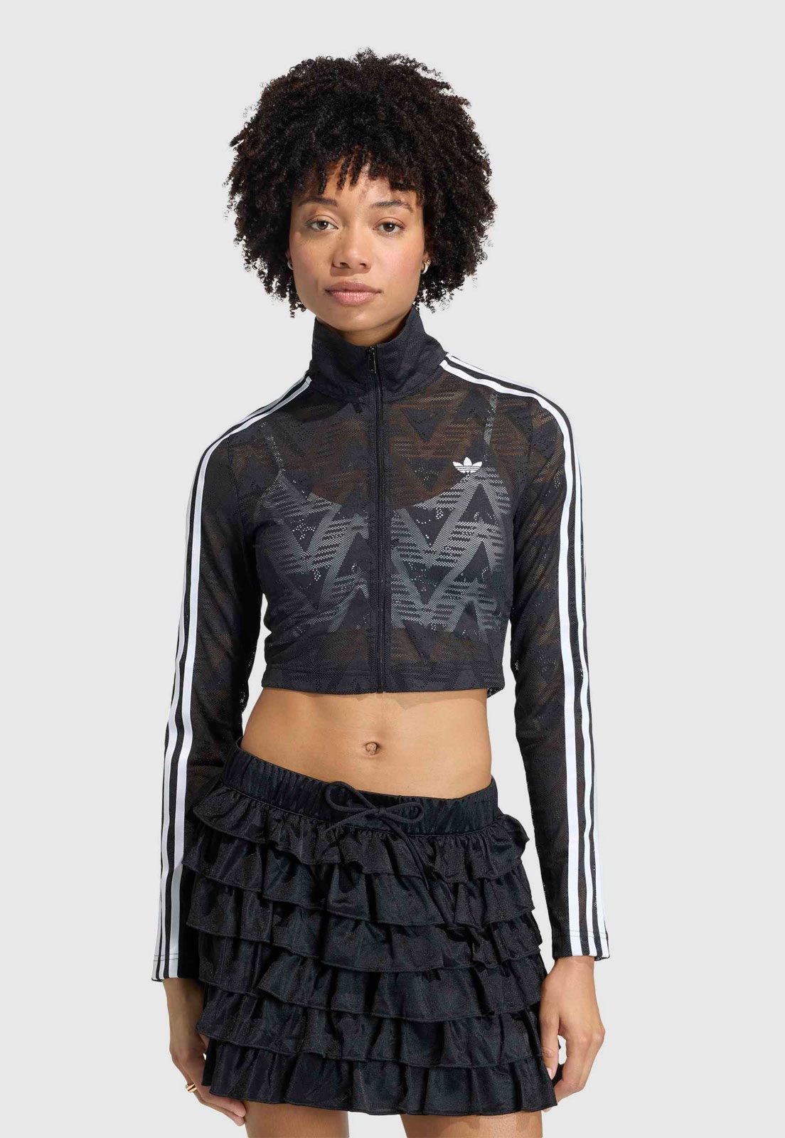 Jaqueta Feminina adidas Originals Cropped Estampa Geométrica Preta