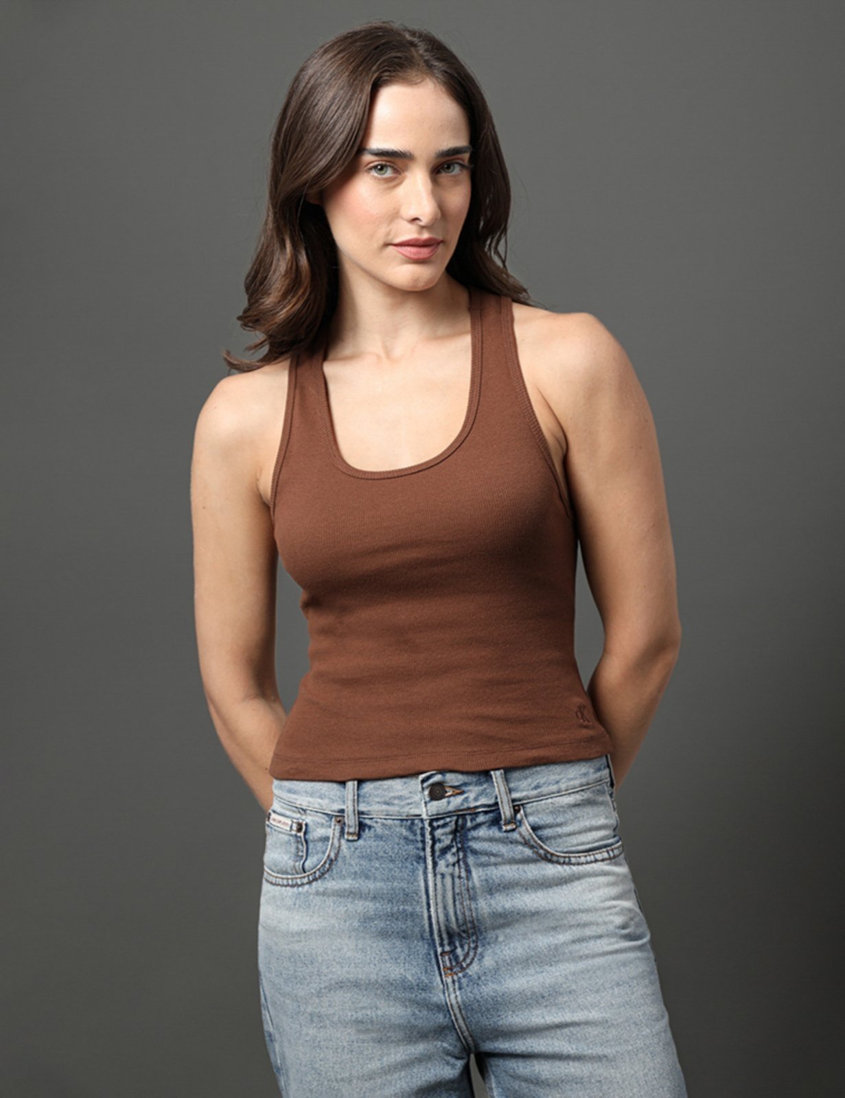 Regata Feminina Nadador Ribana Calvin Klein Jeans – Marrom Calvin Klein Jeans