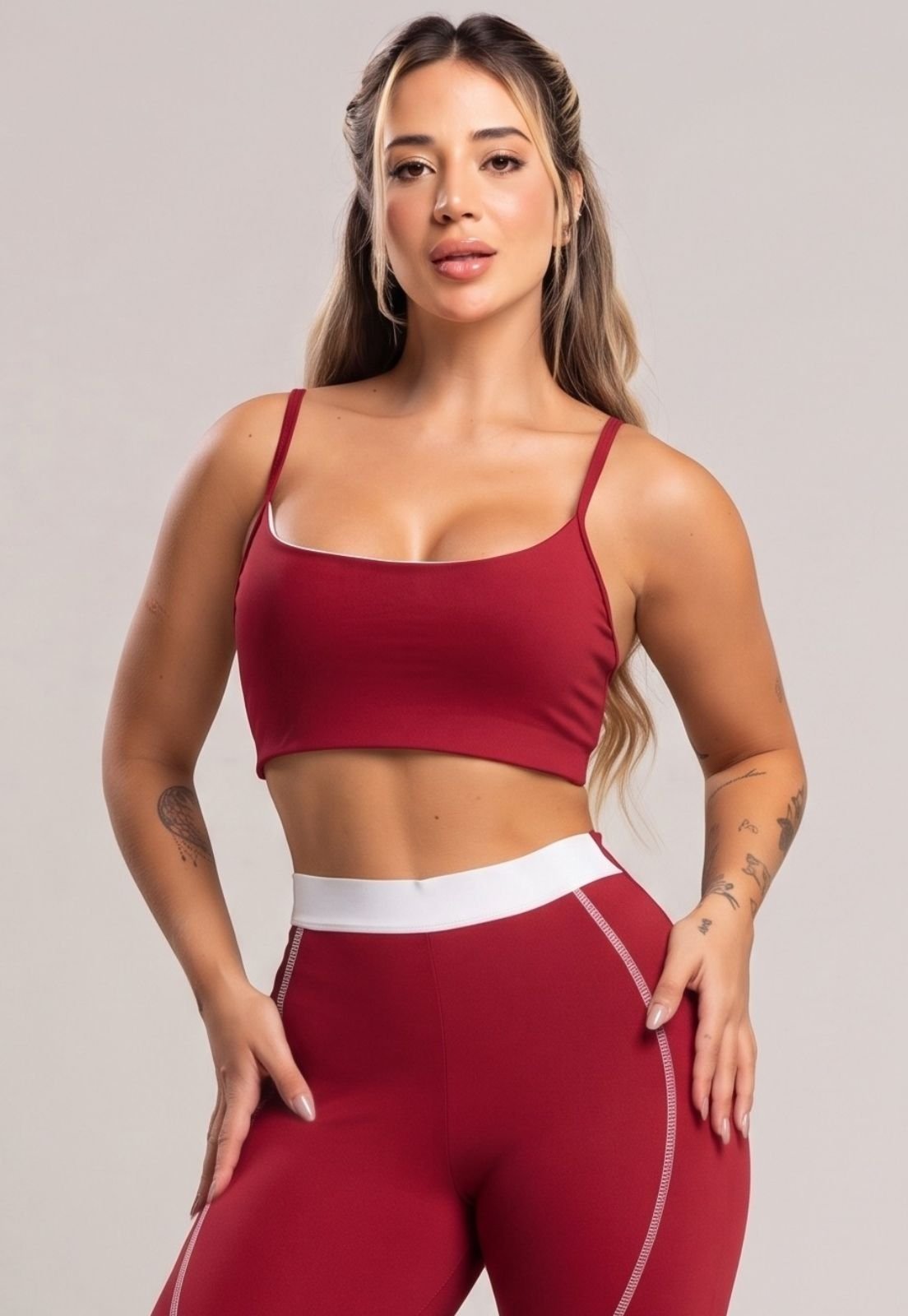 Top Fitness MVB Modas Duplo Alcinha de Regulagem Poliamida Cherry