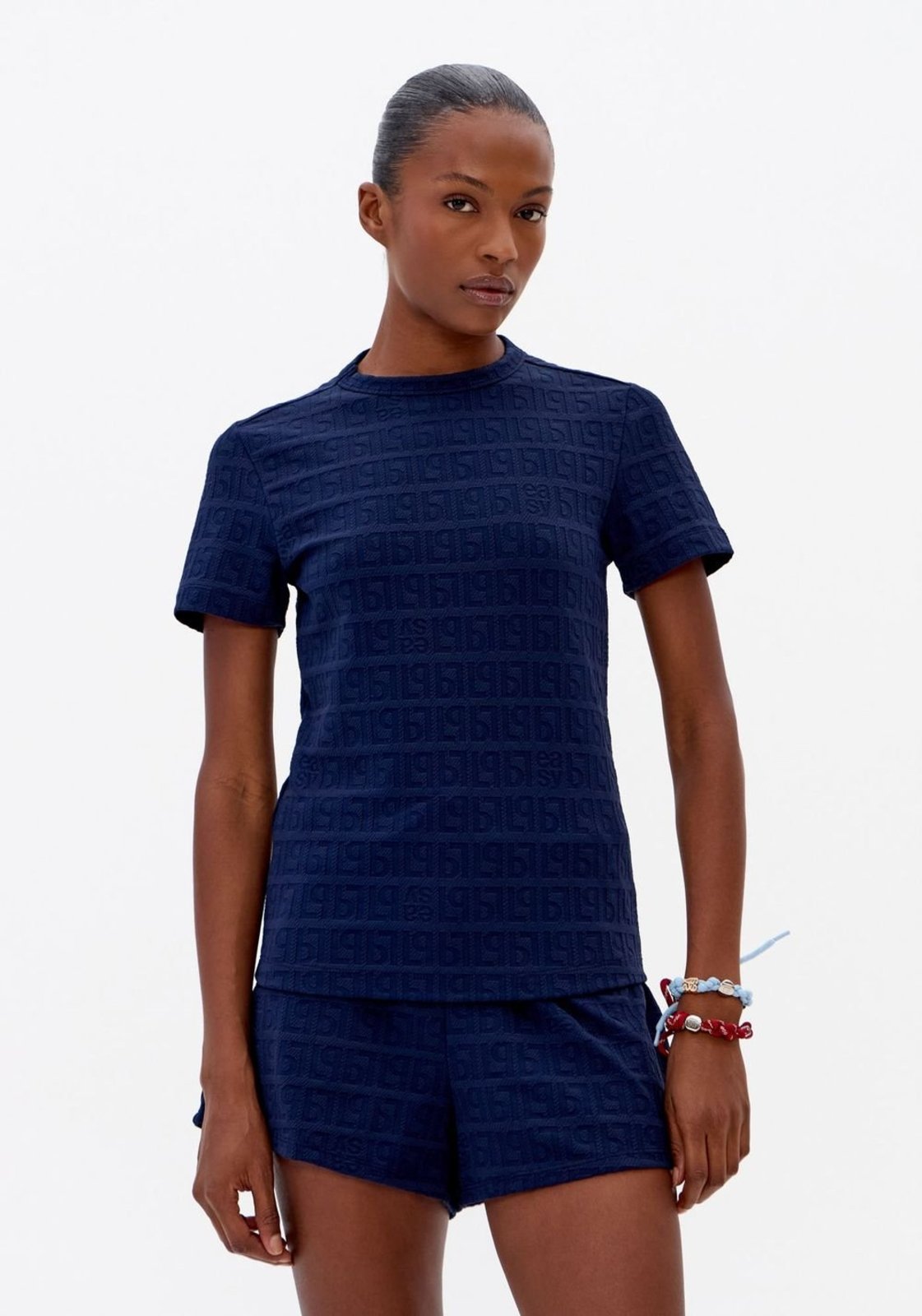 Blusa Manga Curta De Malha Jacquard Sport Easy