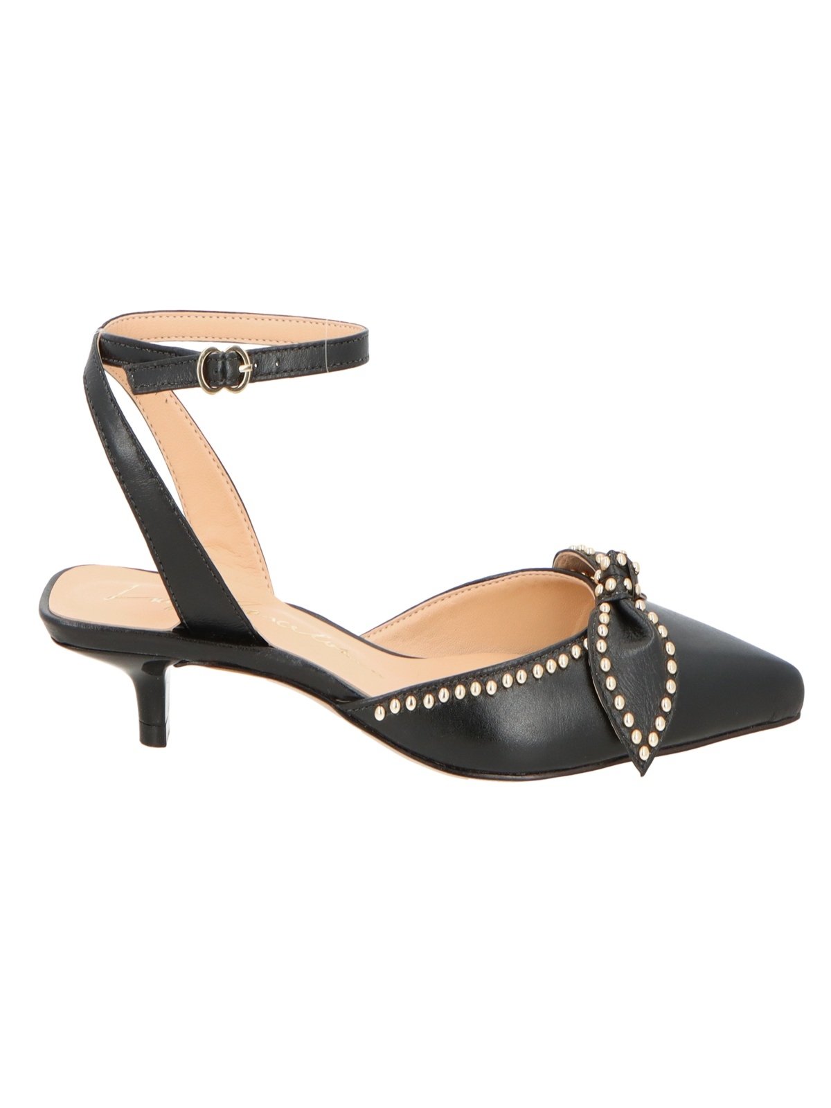 Scarpin Luiza Barcelos Slingback Em Couro Preto Com Salto Baixo E Tira Central