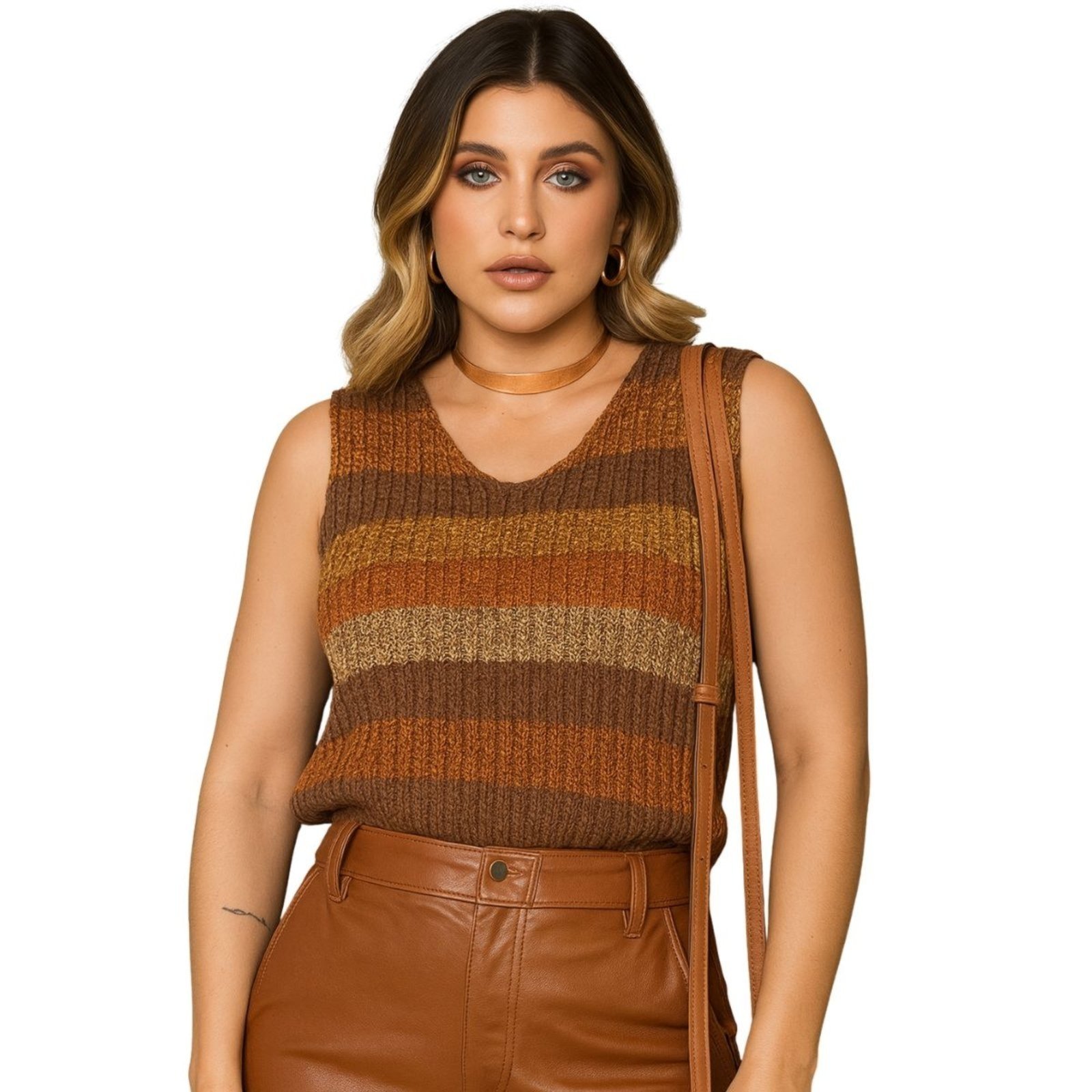 Regata Listrada Vih Triny em Tricô Feminina Moda Casual Estilo e Conforto Verde
