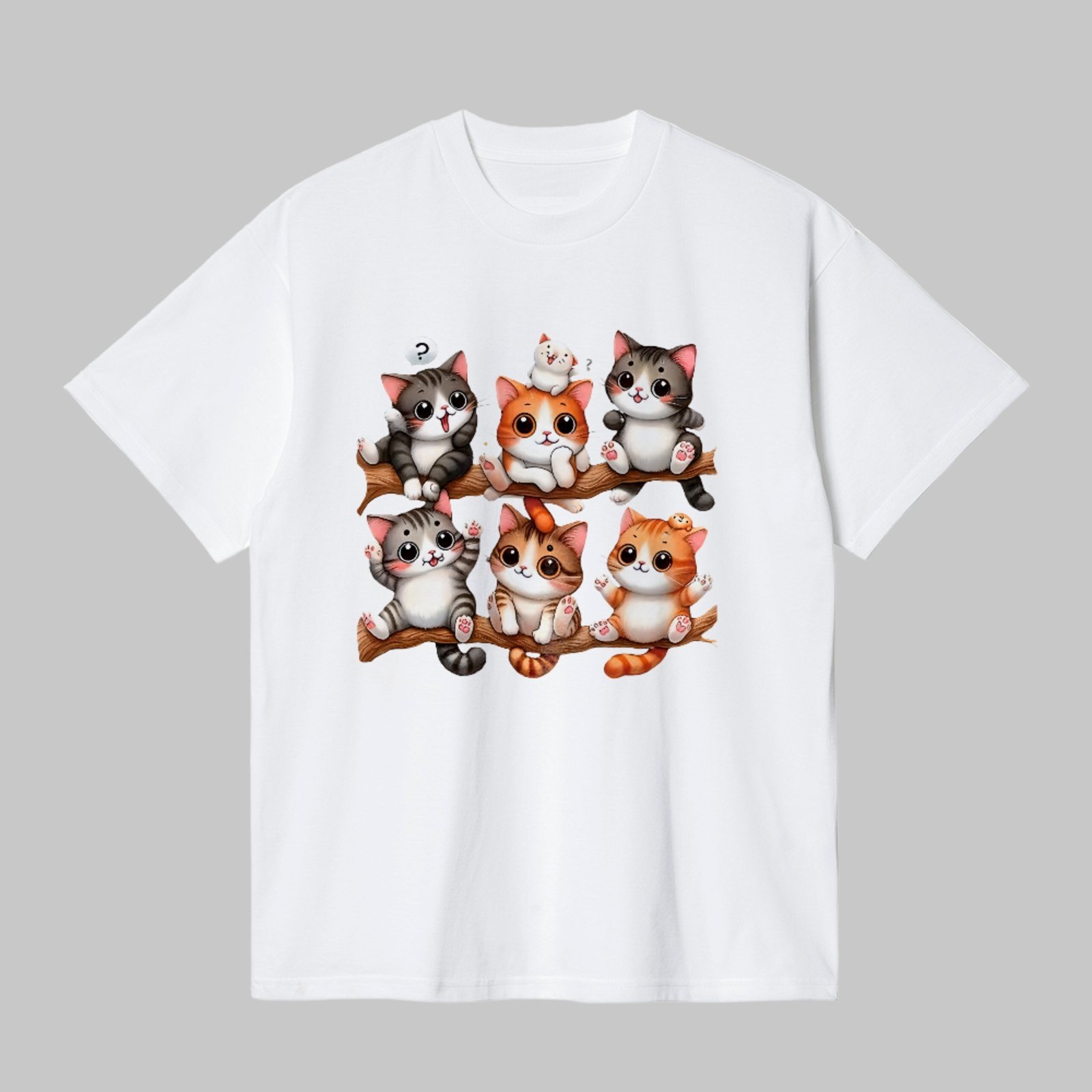 Camiseta Básica Gatinhos Fofos Estilo Cute Unissex Branco