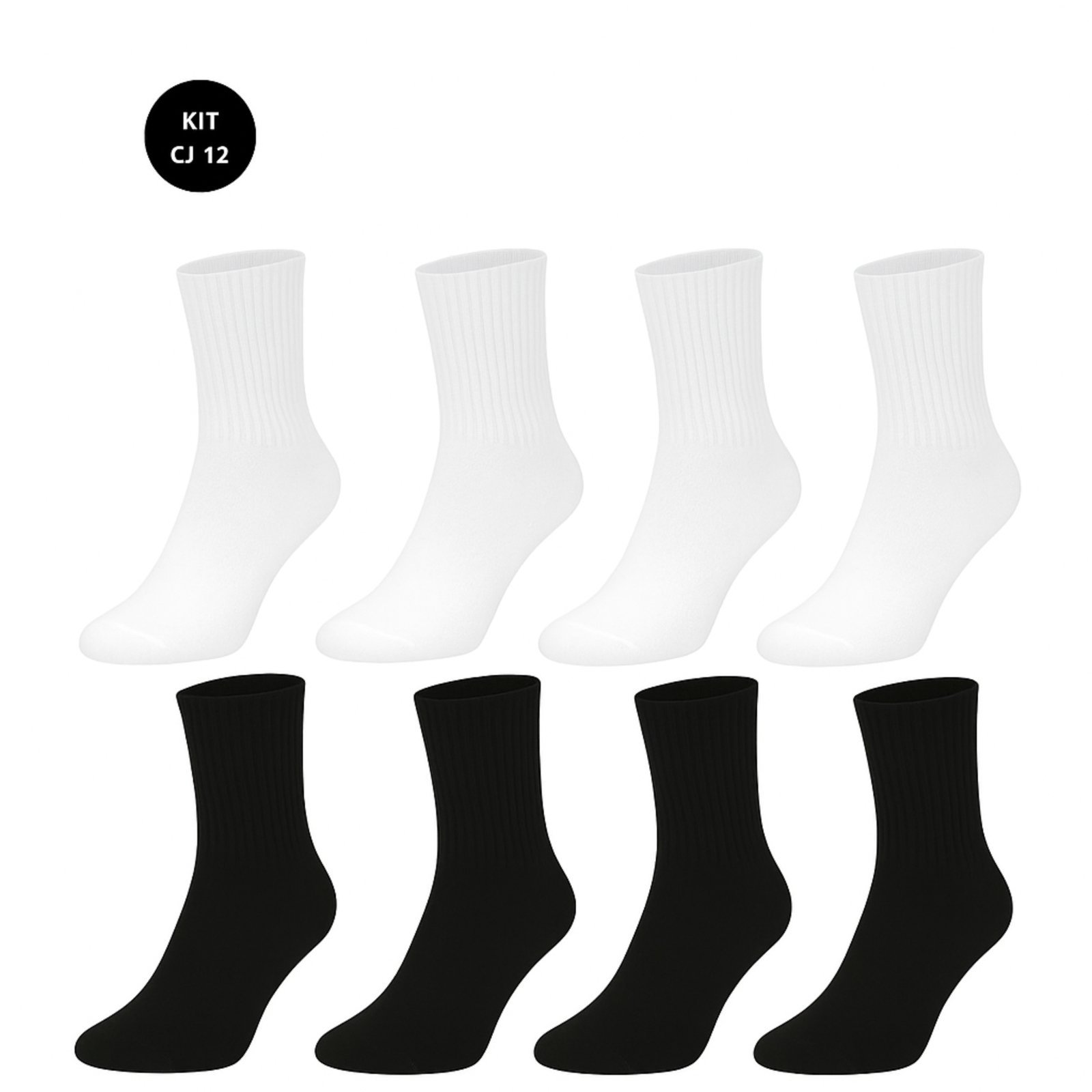 Vista 2 Kit 12 Pares de Meias FMF Masculinas Cano Médio 6 Pretas e 6 Brancas branco FMF branco