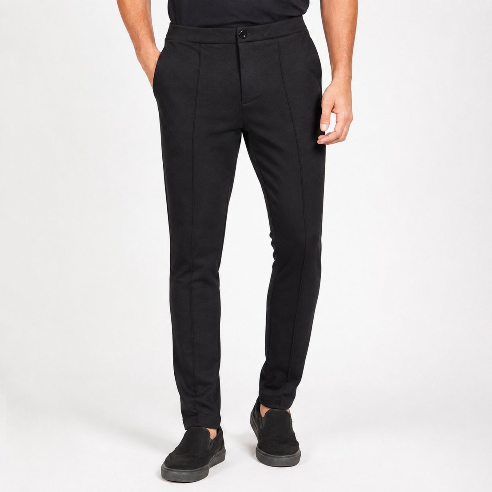 Calça Masculina Skinny Moletom Social Alfaiataria Preta