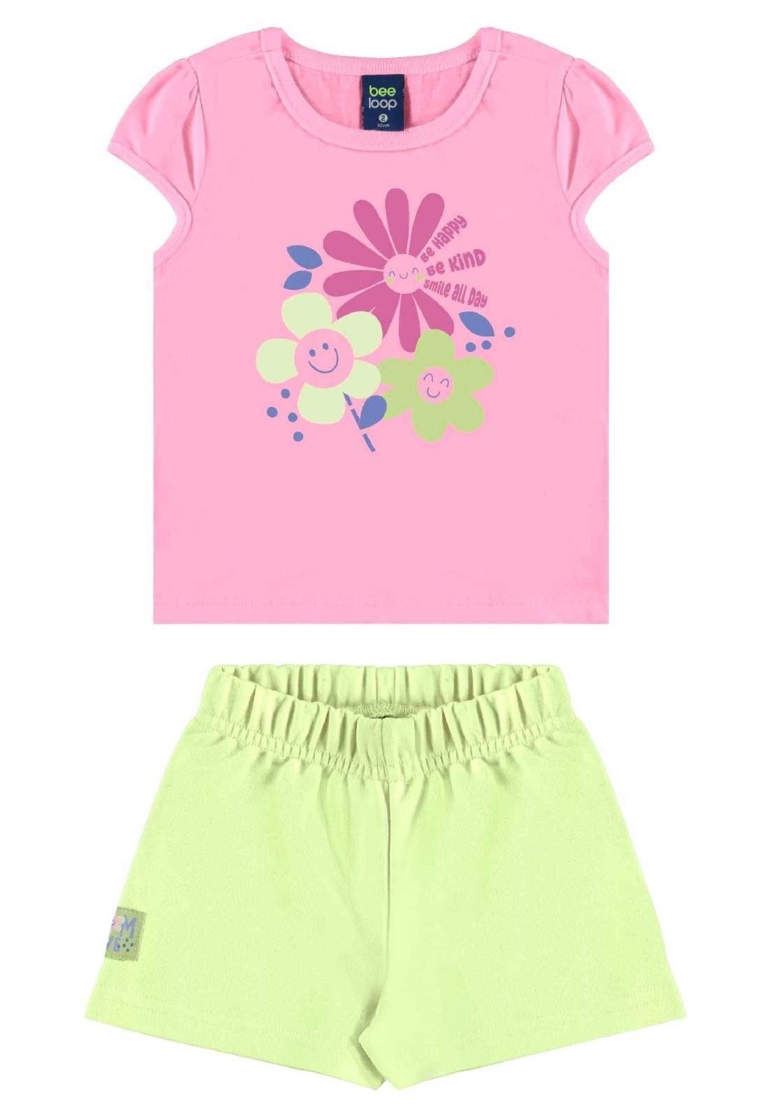 Vista 2 Infantil - Conjunto Blusa Florezinhas e Short Bee Loop laranja Bee Loop laranja