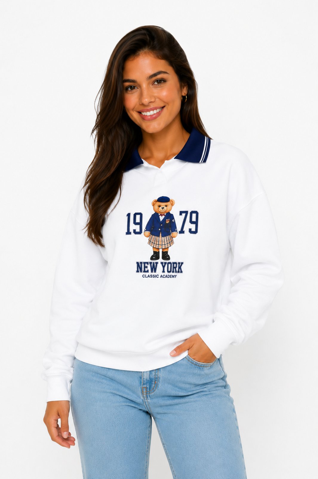 Moletom Feminino D Bell Outlet Fashion Urso Branco