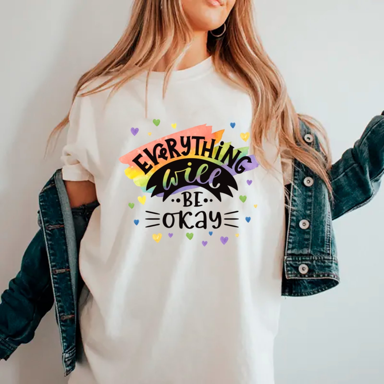 Camiseta Ousy Everything Will Be Okay Oversized Feminina Branco