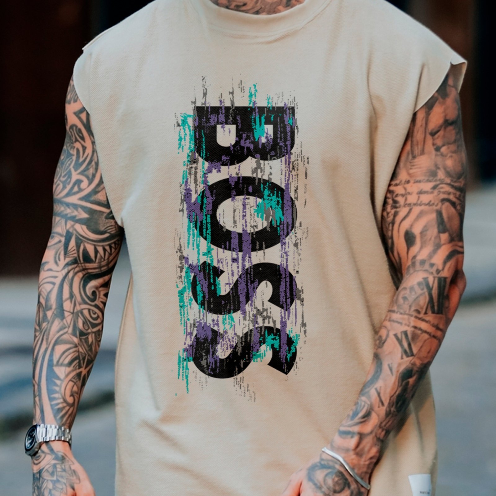Camiseta Regata Machão Boss Vertical Street Style Moda Urbana Off White