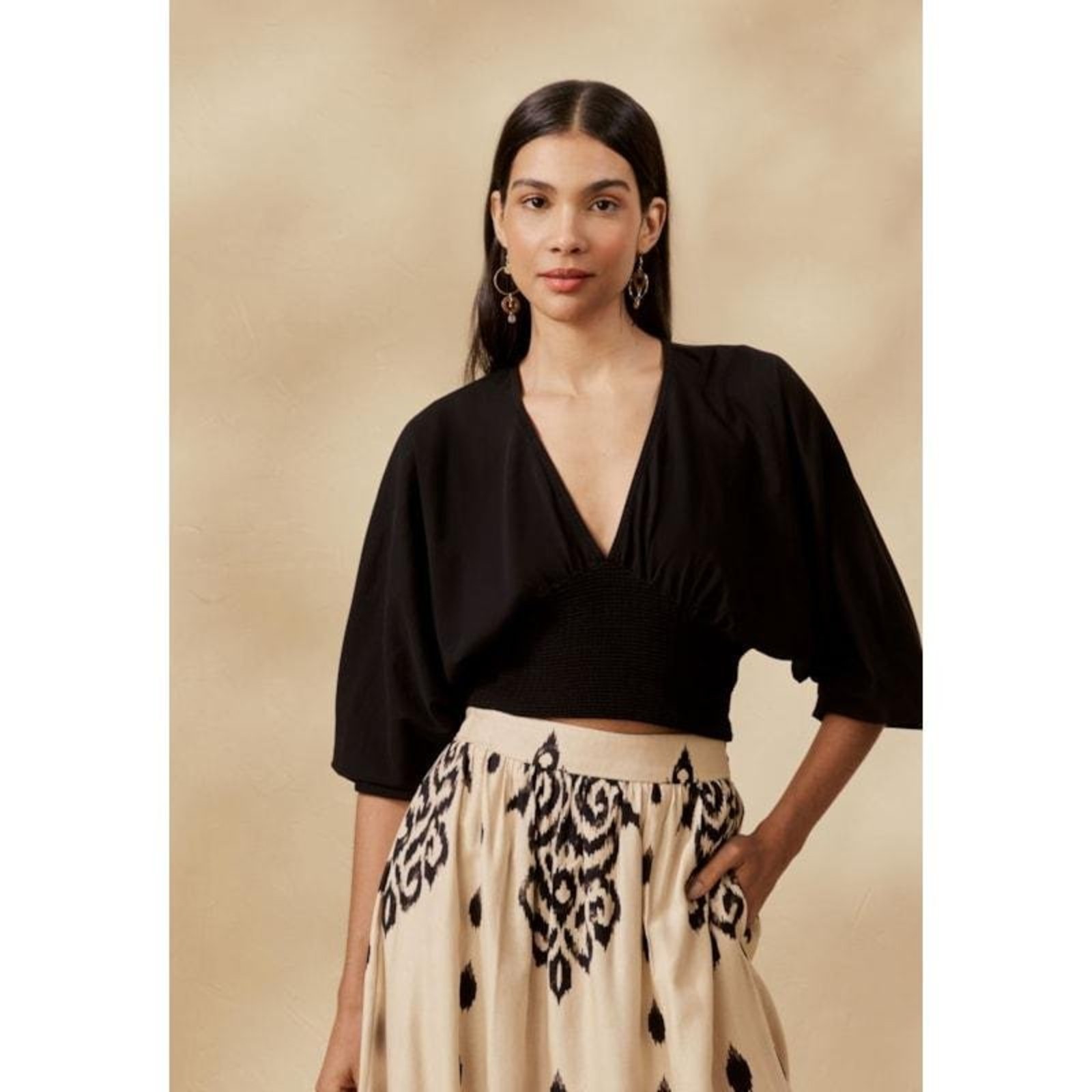 Cropped Manga Ampla Preto