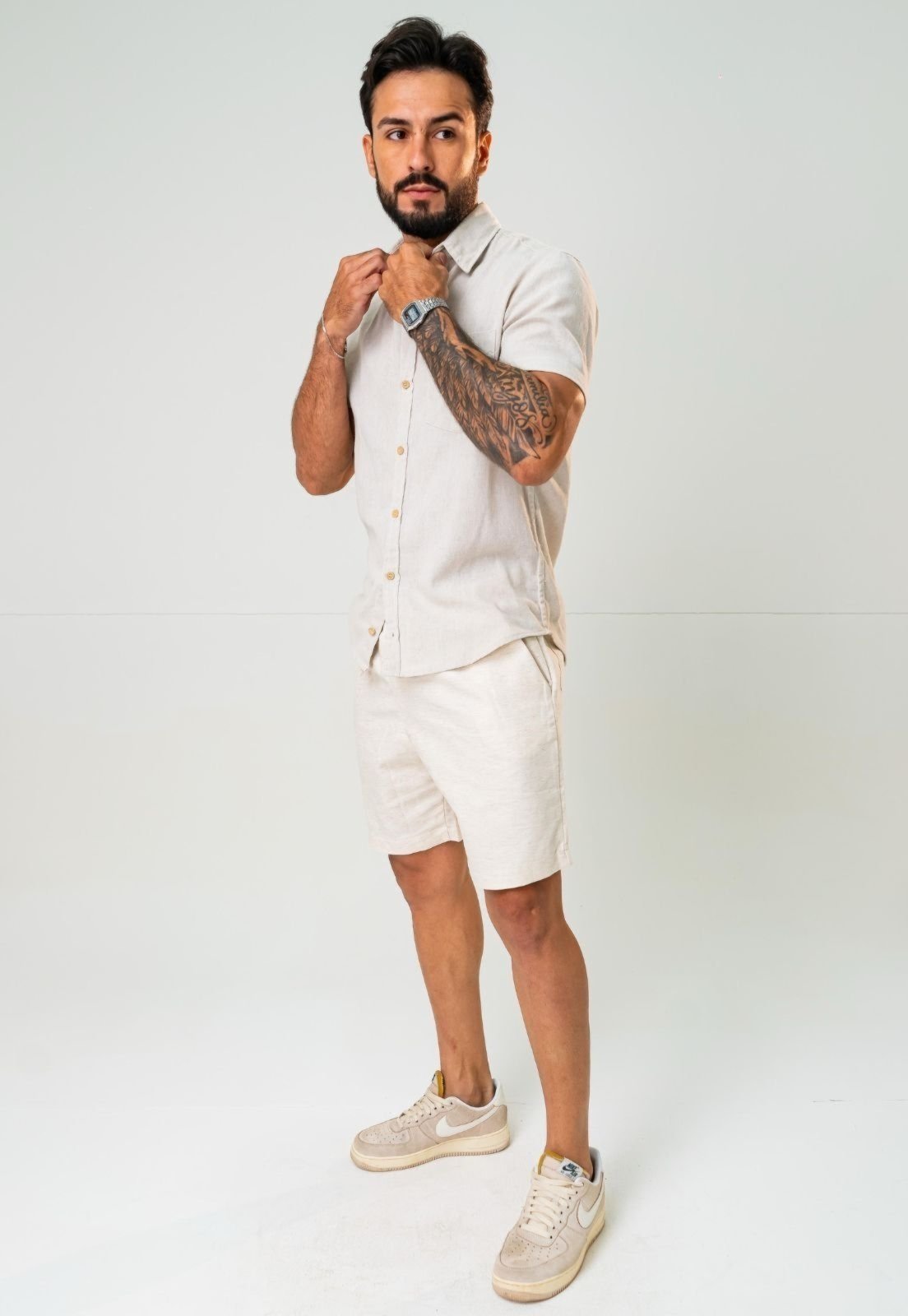 Bermuda Masculina Linho Off White Moda Verão Yellow Jeans