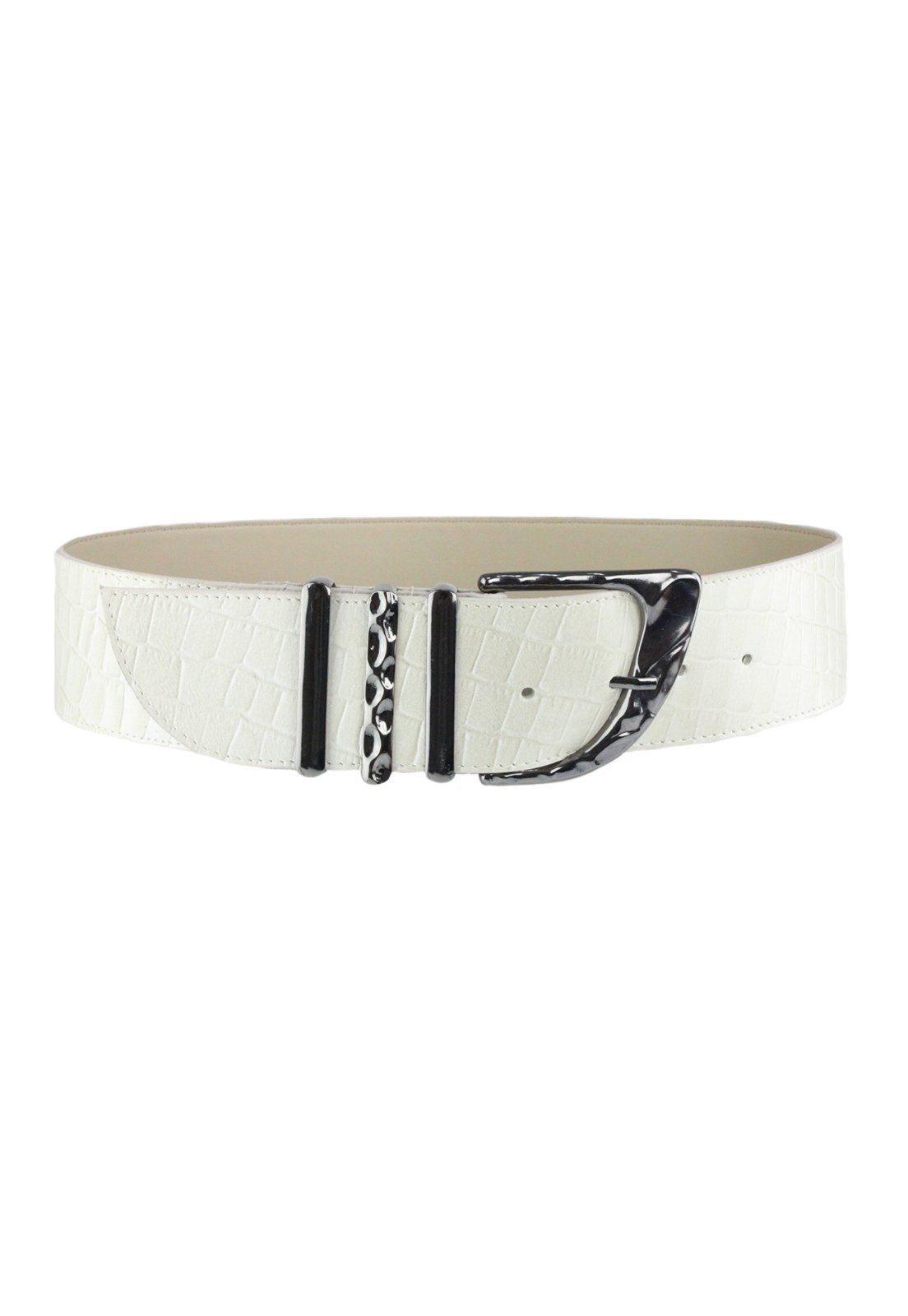 Cinto Nua Duza Largo Couro Croco Off White - Lucarelli