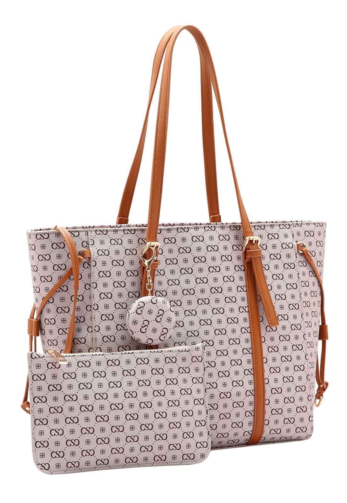 Kit Bolsa Feminina + Necessaire Chenson Original Elegance Luxo Ombro Bege 3485079