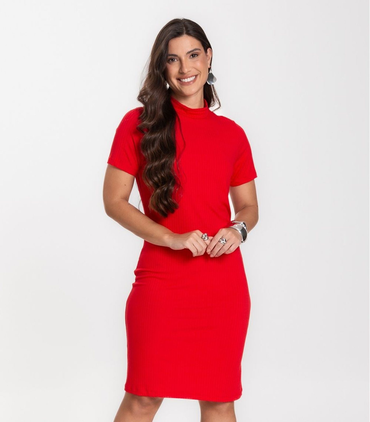 Vista 2 Vestido Feminino Canelado Infinita Cor vermelho INFINITA COR vermelho