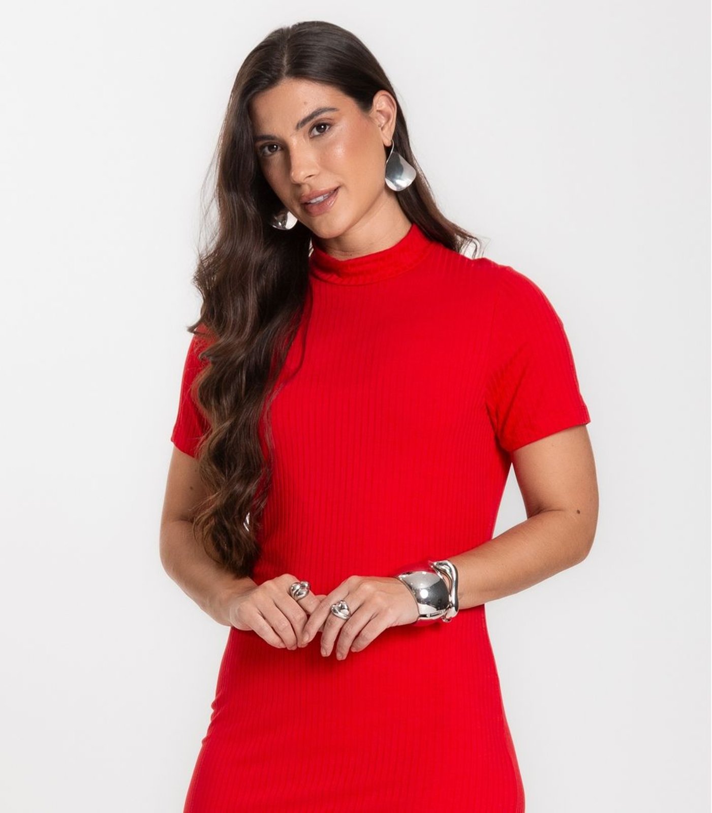 Vista 3 Vestido Feminino Canelado Infinita Cor vermelho INFINITA COR vermelho