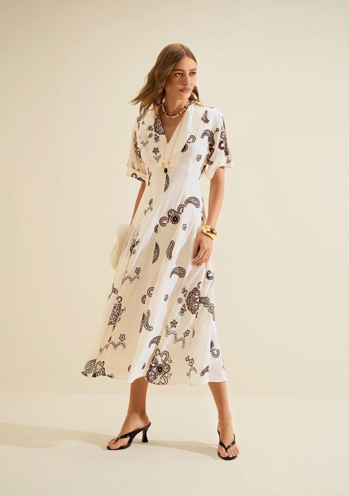 Vestido Midi Arabesca - Off-white