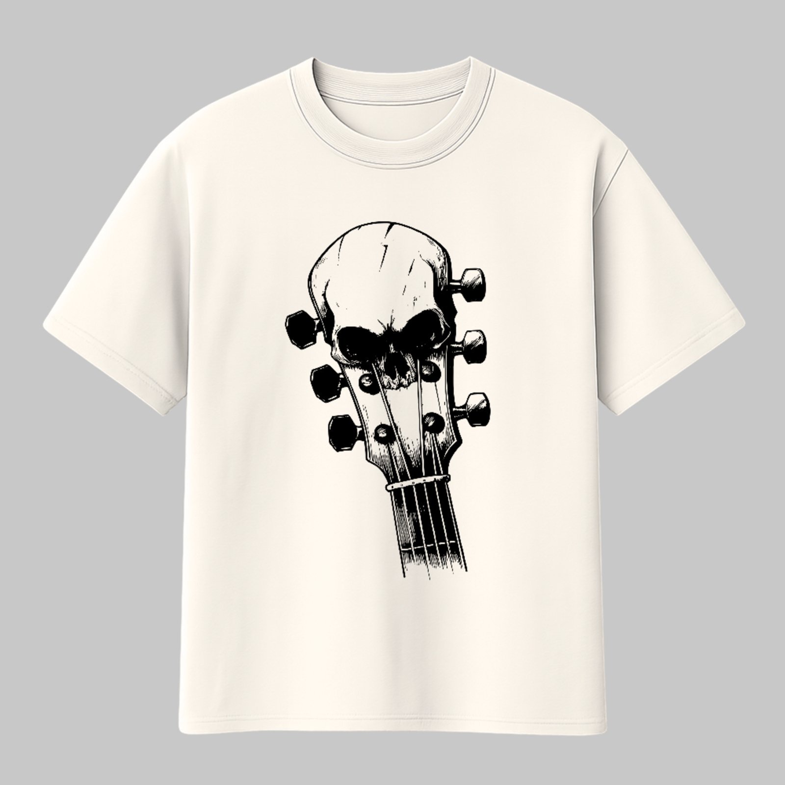 Camiseta Básica Skull Guitar Rock Estampa Heavy Metal Off White