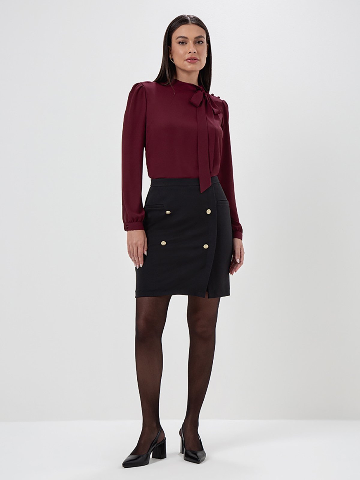 Blusa Manga Longa Gola Laço Bordô Tamires