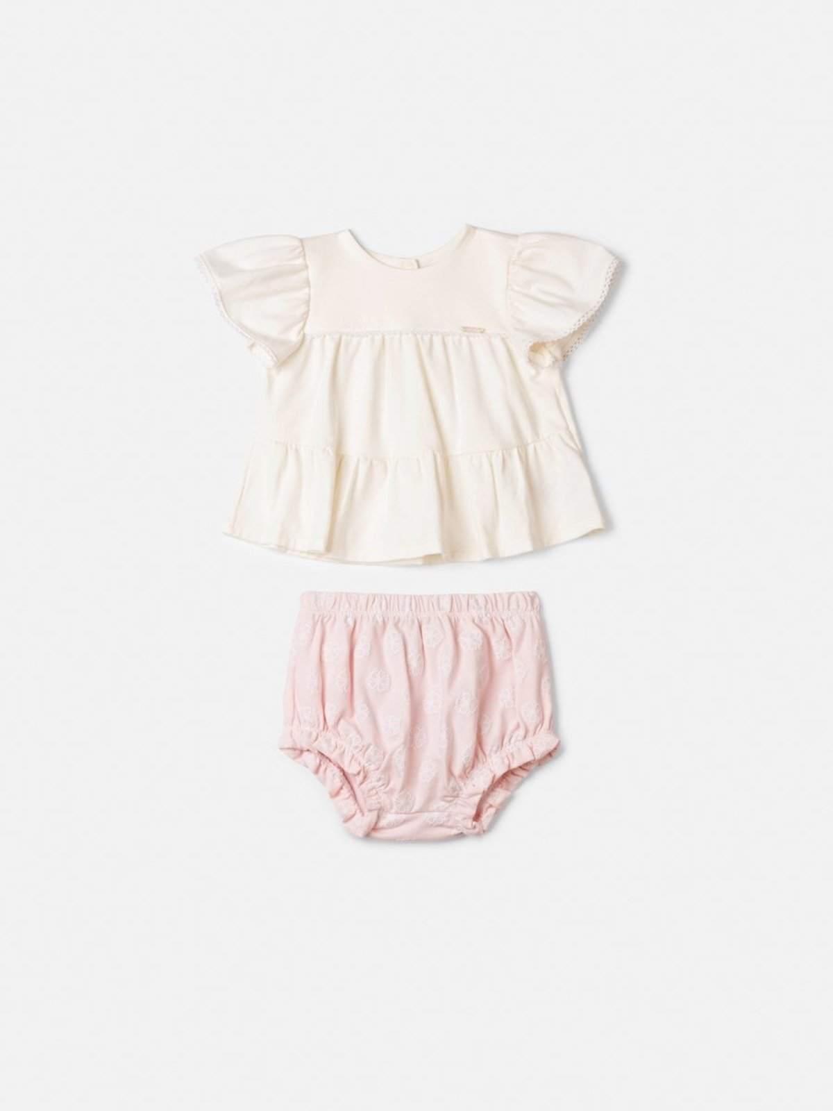 Infantil - Conjunto Blusa e Short Off White com Bordados