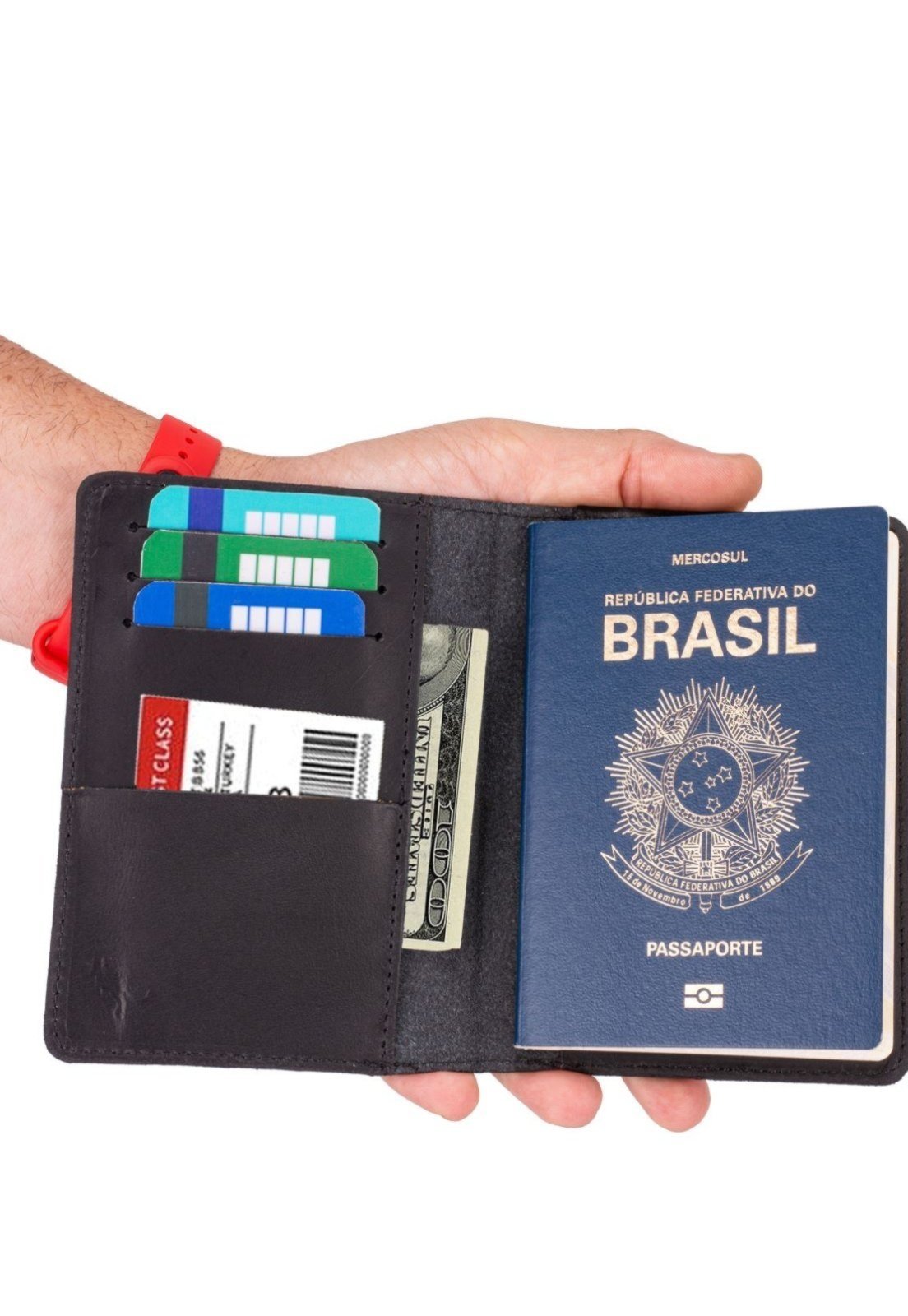 Porta Passaporte Documentos Cartões/cédulas Couro Ello Griff Legítimo Preto