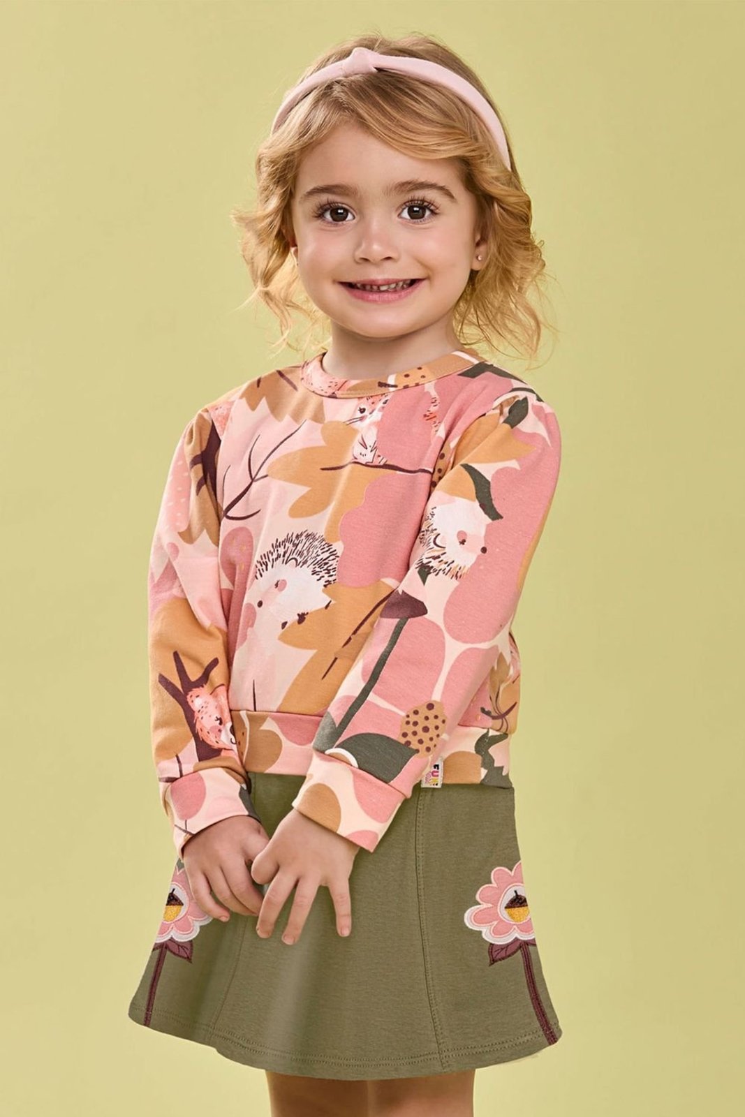 Infantil - Conjunto Manga Longa Menina Floral Elian Rosa