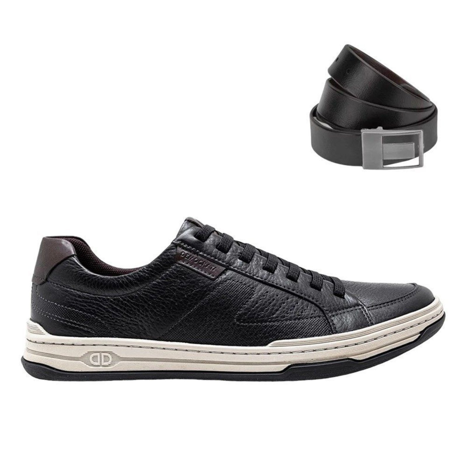 Kit Sapatênis Democrata Denim Jay Masculino + Cinto - Preto - democrata