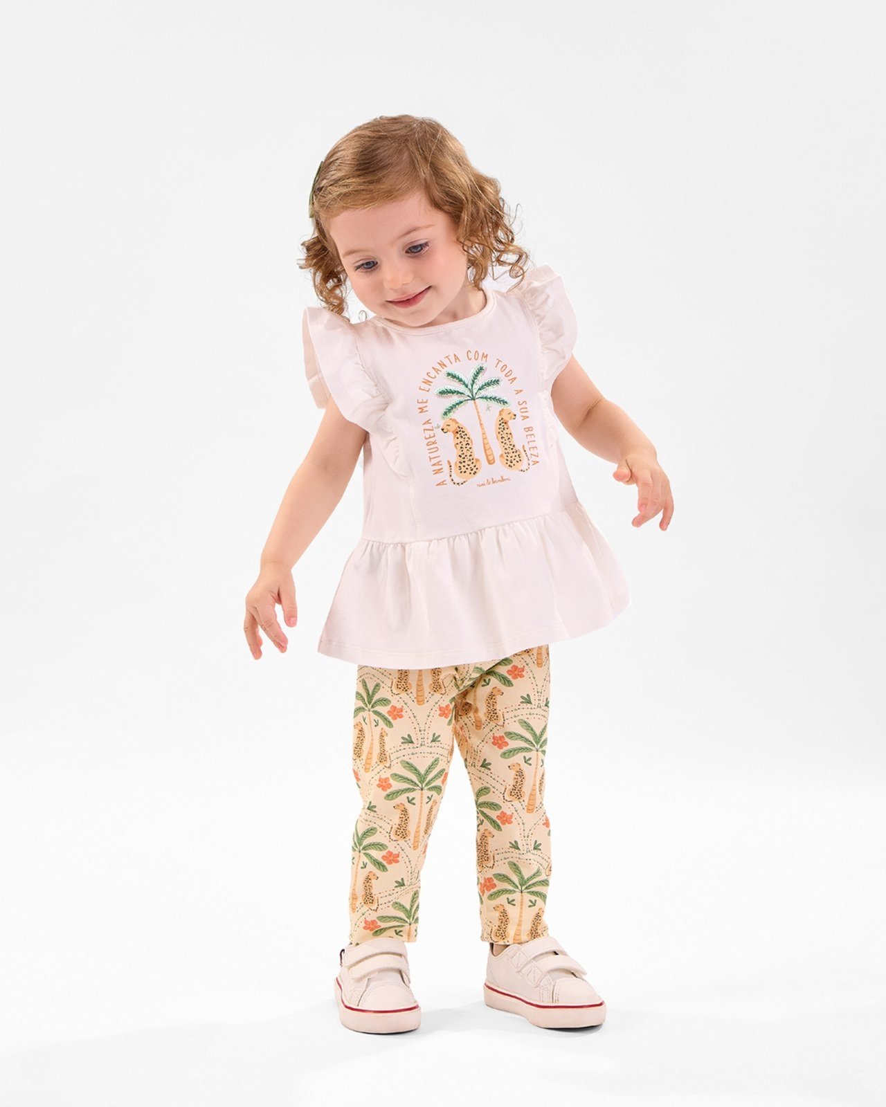 Vista 2 Infantil - Conj. blusa manga borboleta peplum + legging estampada Nini & Bambini branco Nini & Bambini branco
