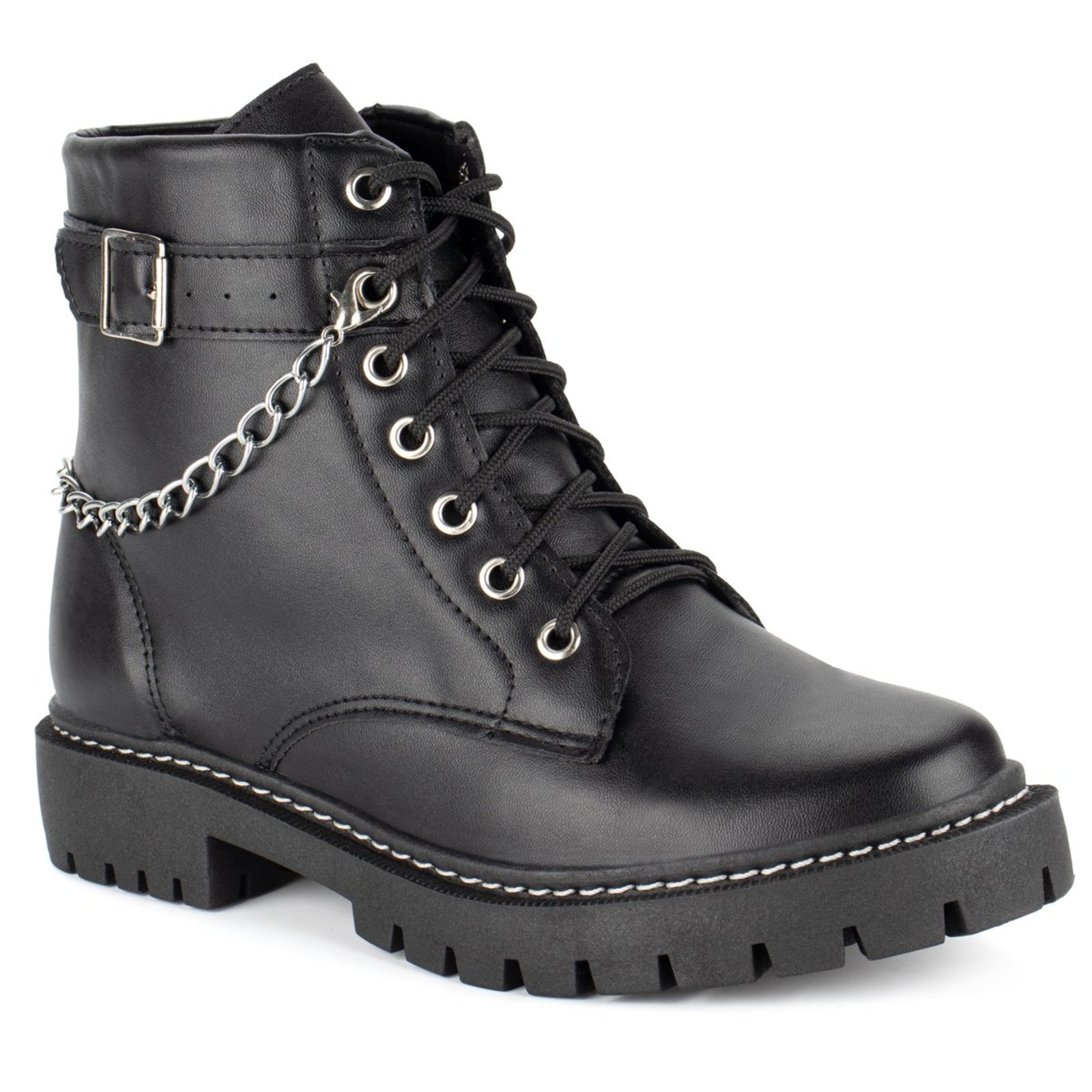 Bota Coturno Feminino Tratorado Cano Curto Corrente Rock