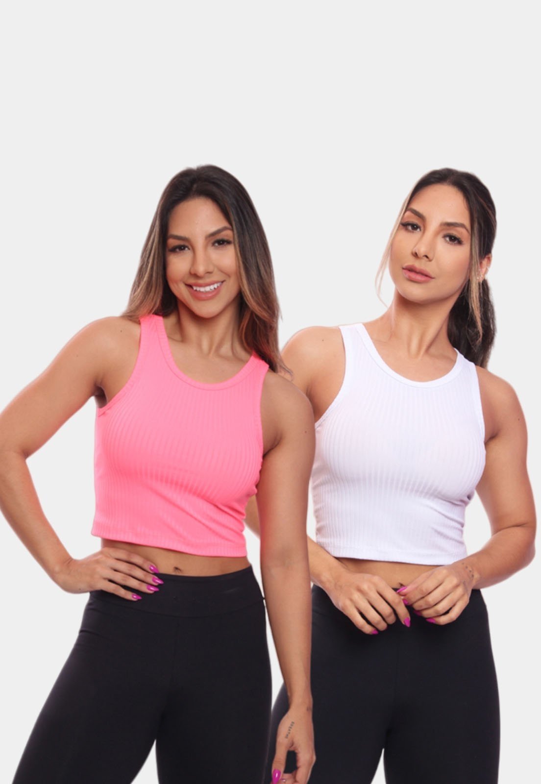 Kit 2 Top Cropped Regata Canelado Feminino Lisa Blusa Blusinha Básica Colorido