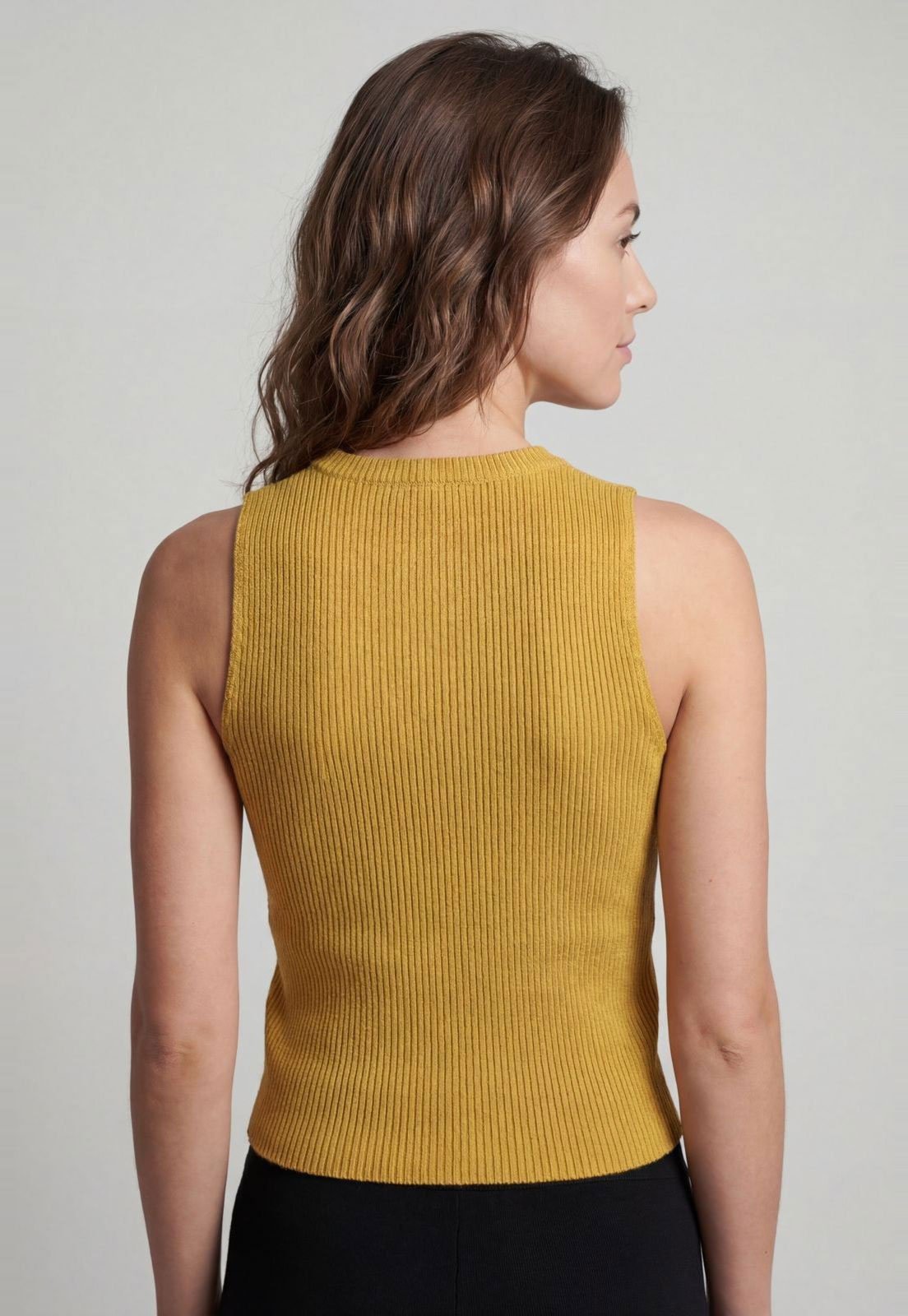 Vista 3 Regata Feminina CaCay Tricot Canelada Mostarda amarelo CaCay amarelo