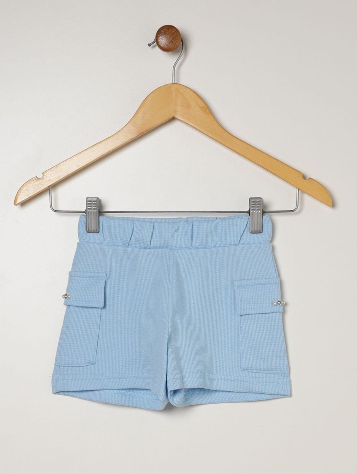 Infantil - Short Malha Bolso Cargo Para Menina - AZUL CLARO