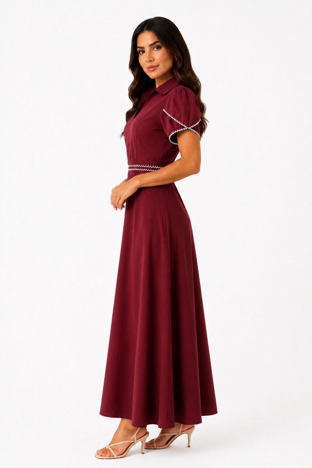 Vestido Midi D Bell Outlet Fashion Gola V Marsala