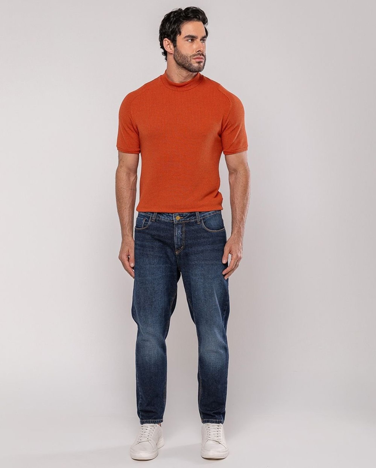 Calça Jeans Slim Fit Masculina Premium Cano Curto 24567 Escura com Used Consciência