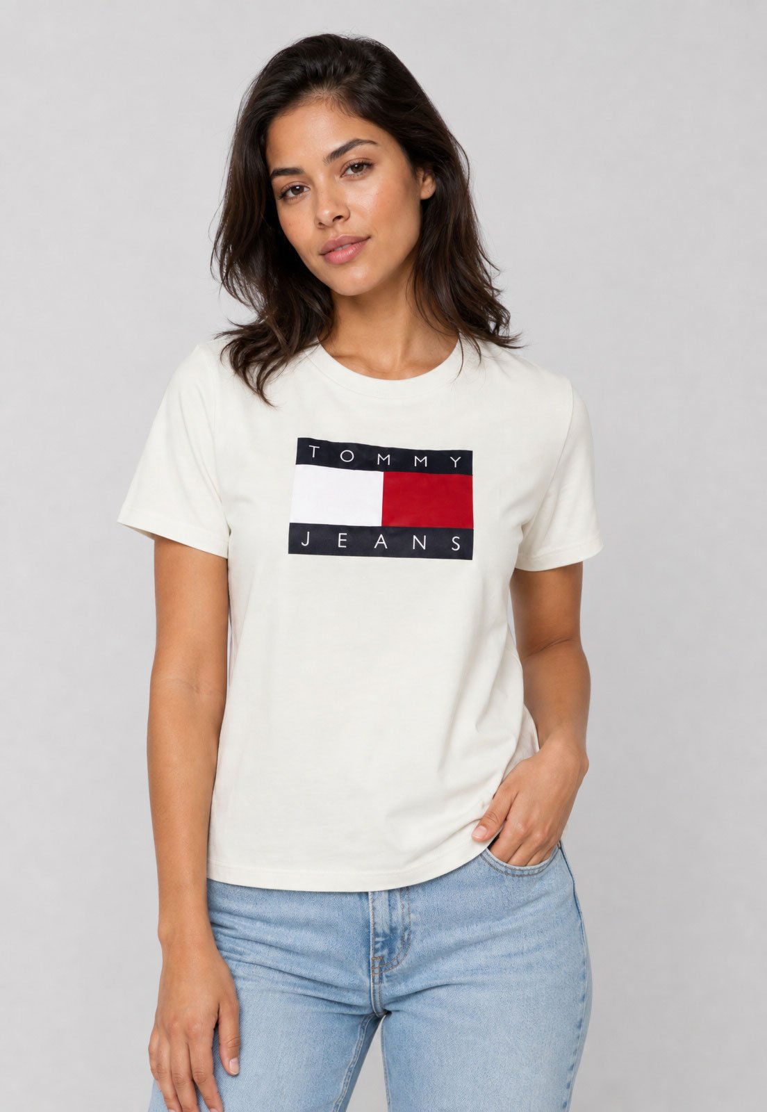Camiseta Feminina Tommy Jeans Logo Branca