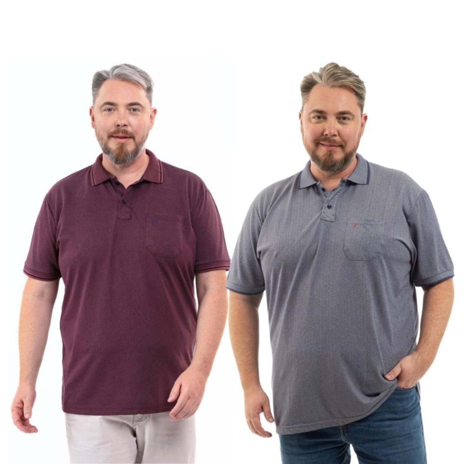 Kit 2 Camisa Polo Masculina Plus Size Pique com Bolso Casual