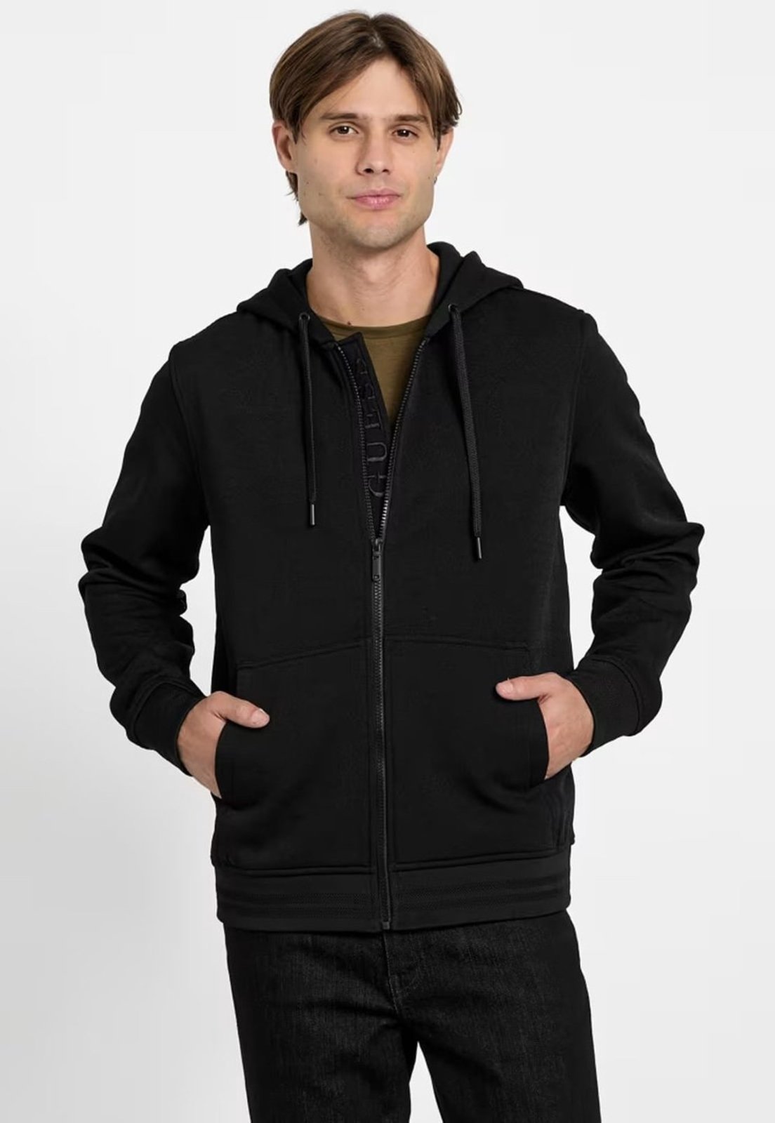 Jaqueta Guess Moletom Ziper Capuz Preto