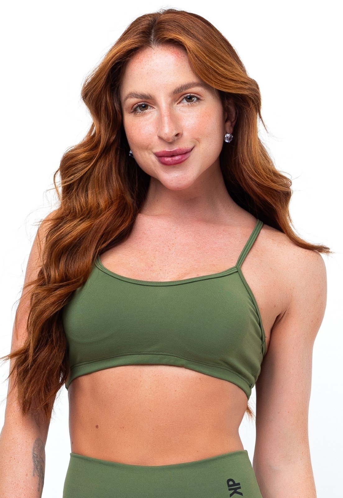 Top Fitness Nadador Alça Sustentação Feminino Poliamida Academia – Verde Militar